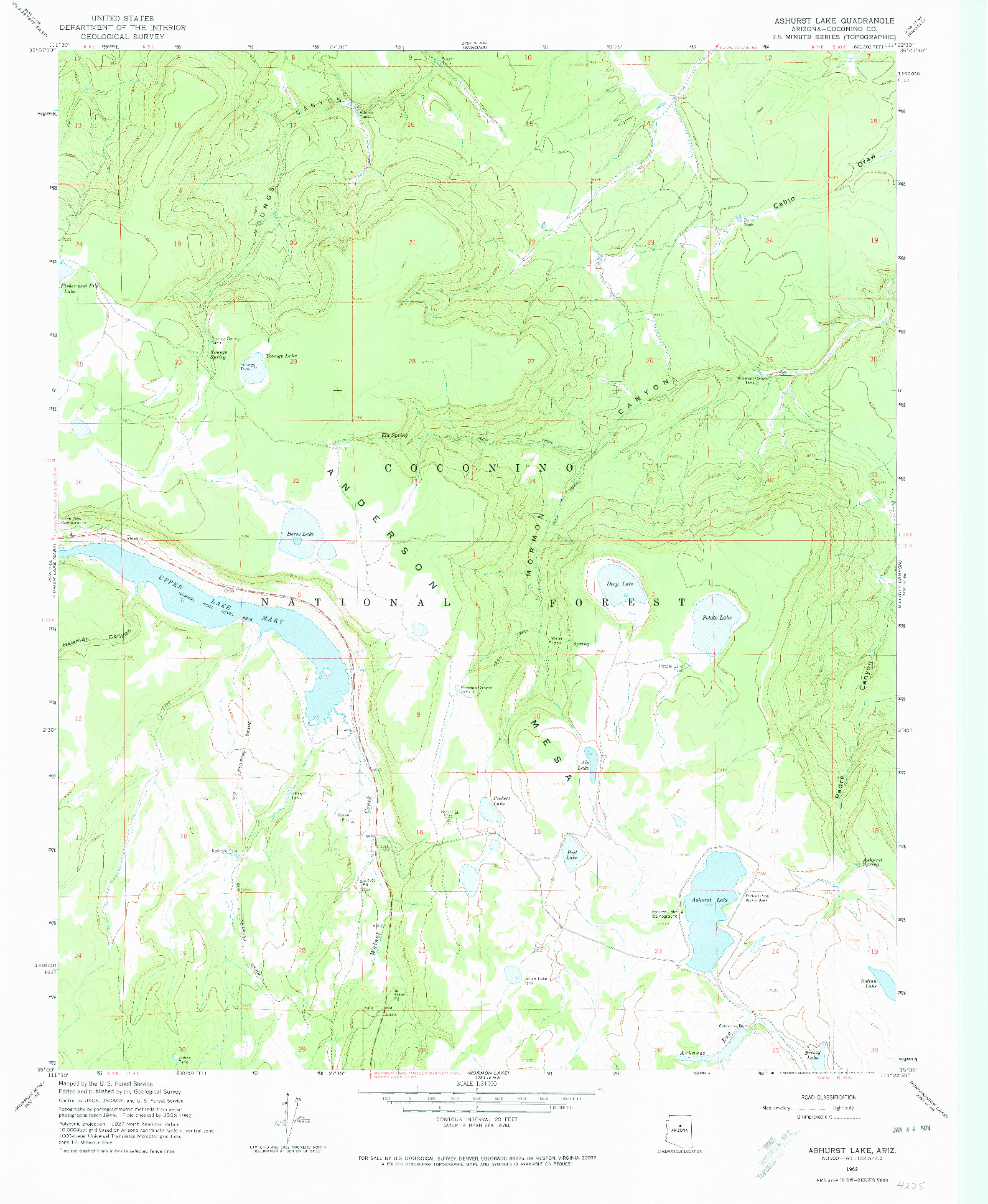 USGS 1:24000-SCALE QUADRANGLE FOR ASHURST LAKE, AZ 1962