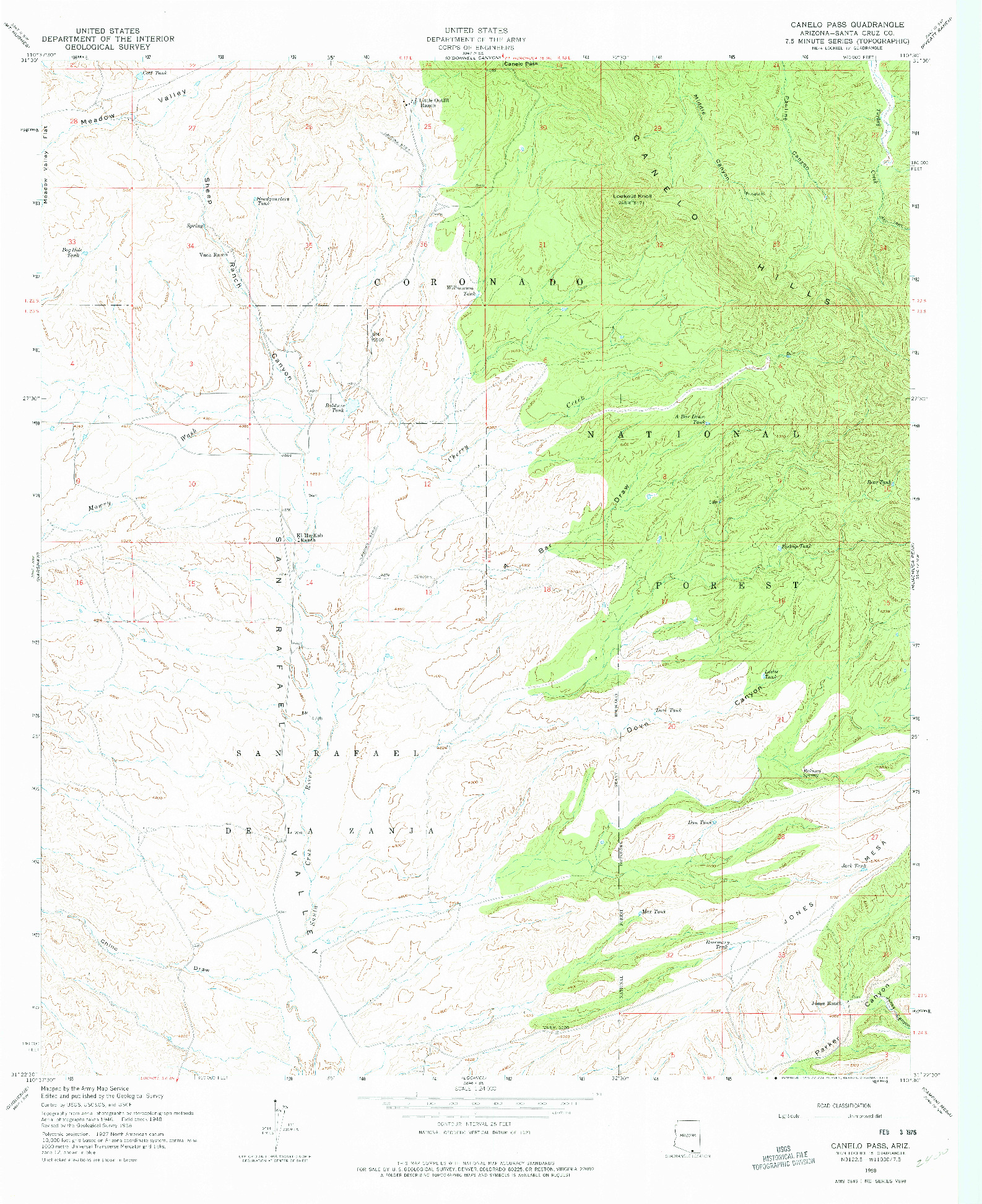 USGS 1:24000-SCALE QUADRANGLE FOR CANELO PASS, AZ 1958