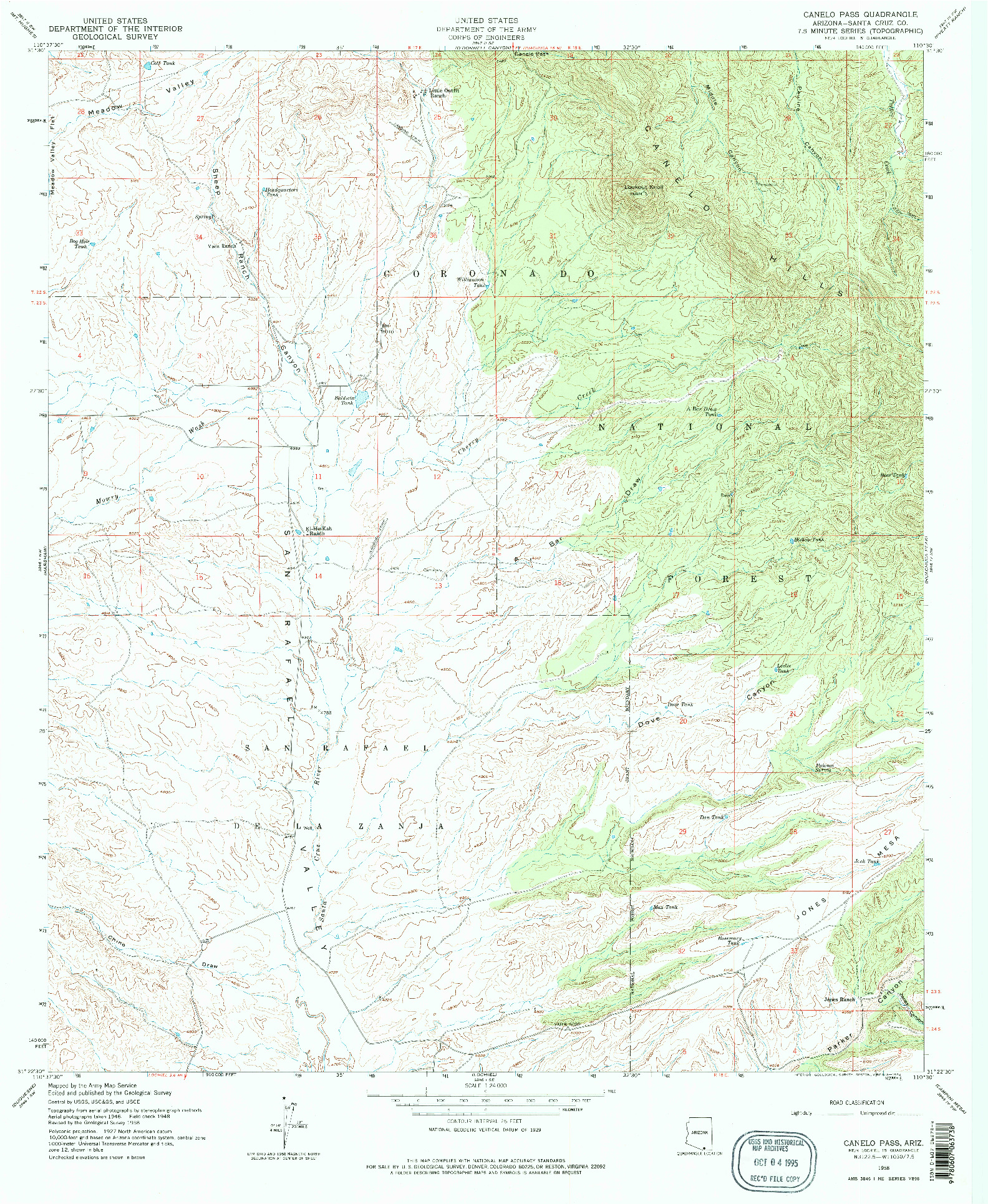 USGS 1:24000-SCALE QUADRANGLE FOR CANELO PASS, AZ 1958