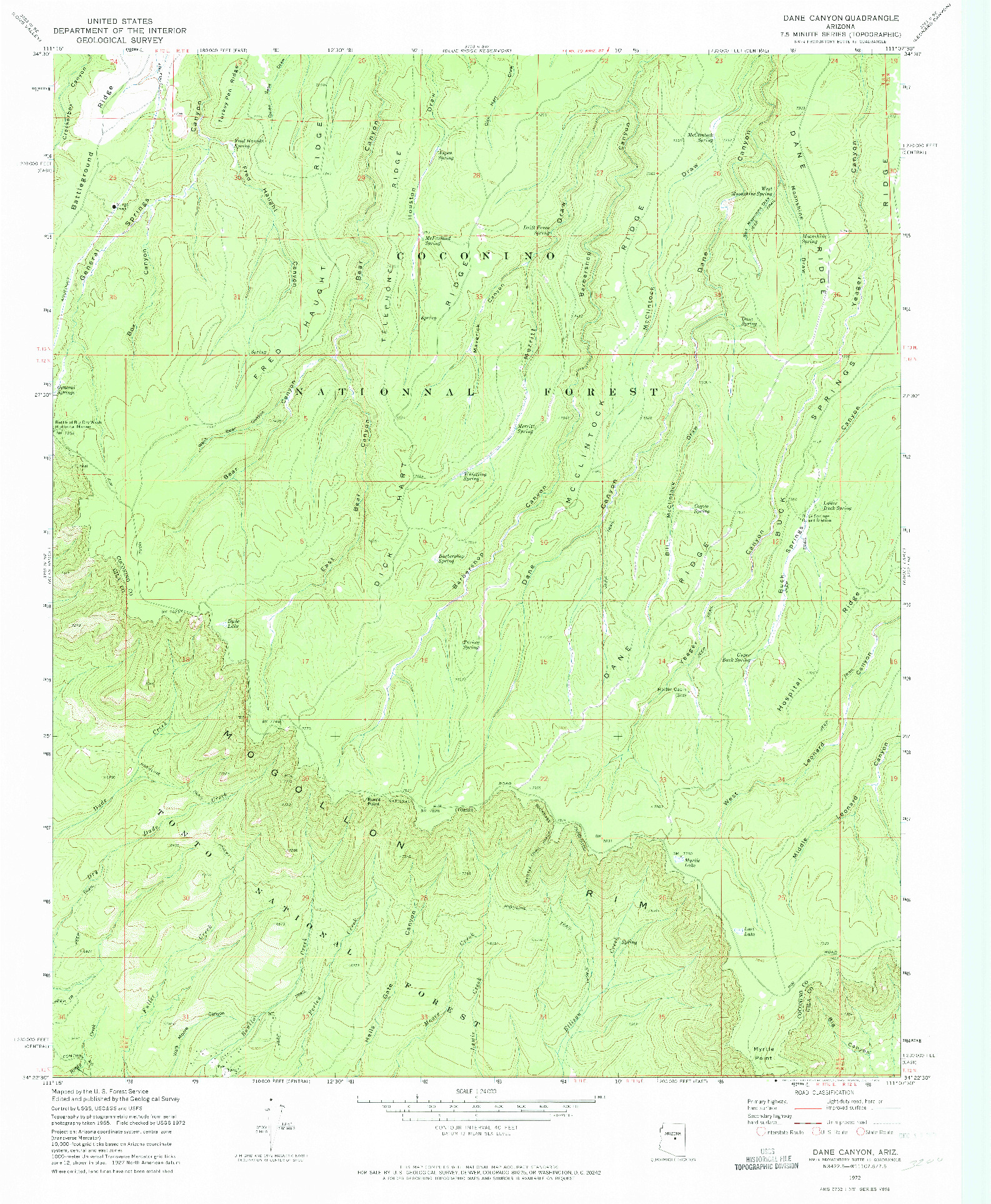 USGS 1:24000-SCALE QUADRANGLE FOR DANE CANYON, AZ 1972