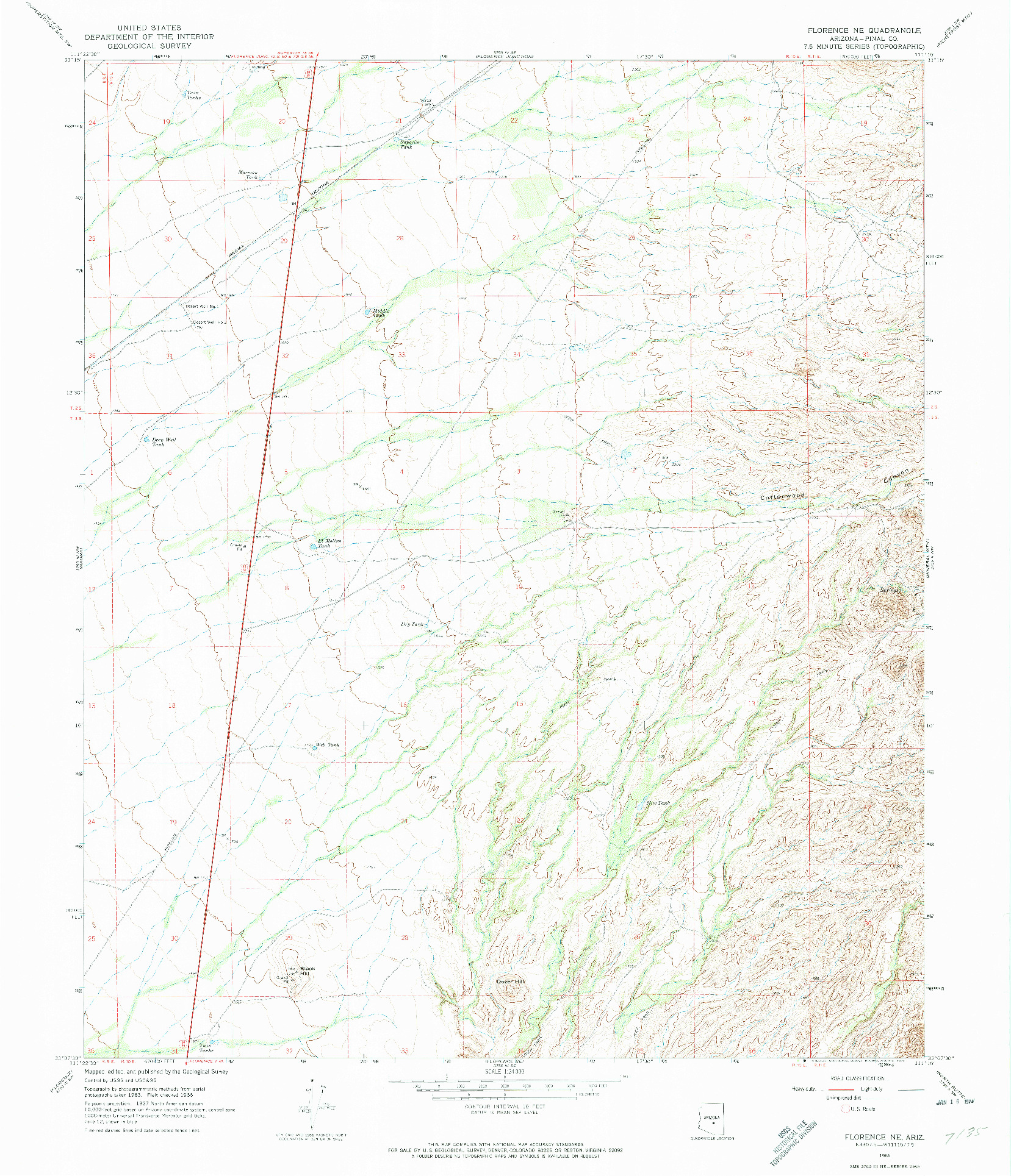 USGS 1:24000-SCALE QUADRANGLE FOR FLORENCE NE, AZ 1966