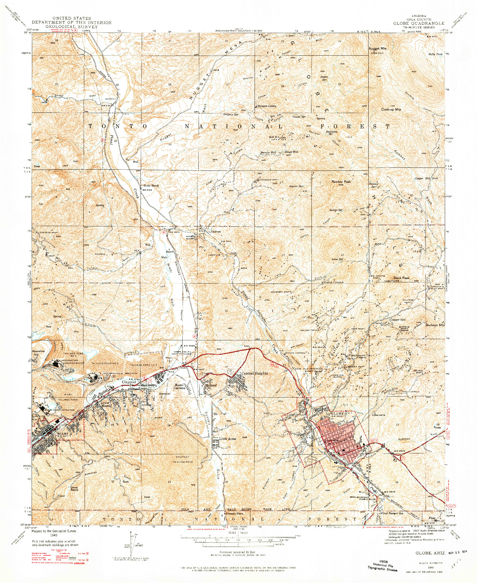 USGS 1:24000-SCALE QUADRANGLE FOR GLOBE, AZ 1945