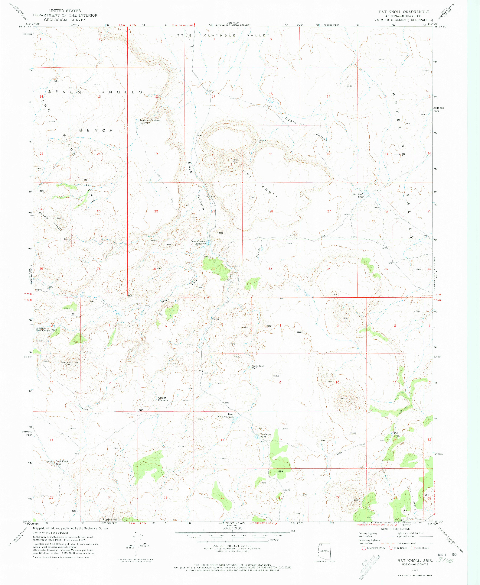 USGS 1:24000-SCALE QUADRANGLE FOR HAT KNOLL, AZ 1971