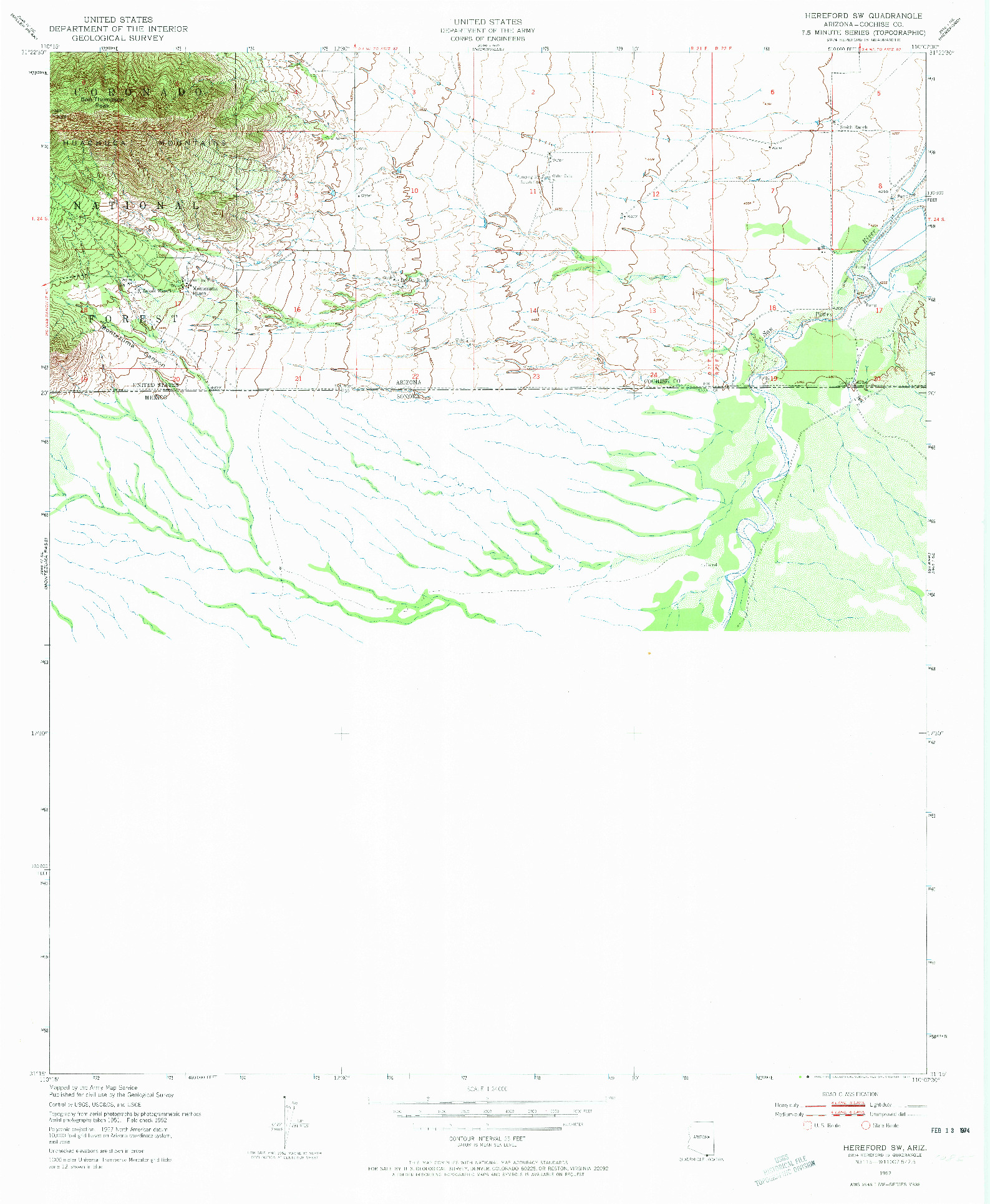 USGS 1:24000-SCALE QUADRANGLE FOR HEREFORD SW, AZ 1952