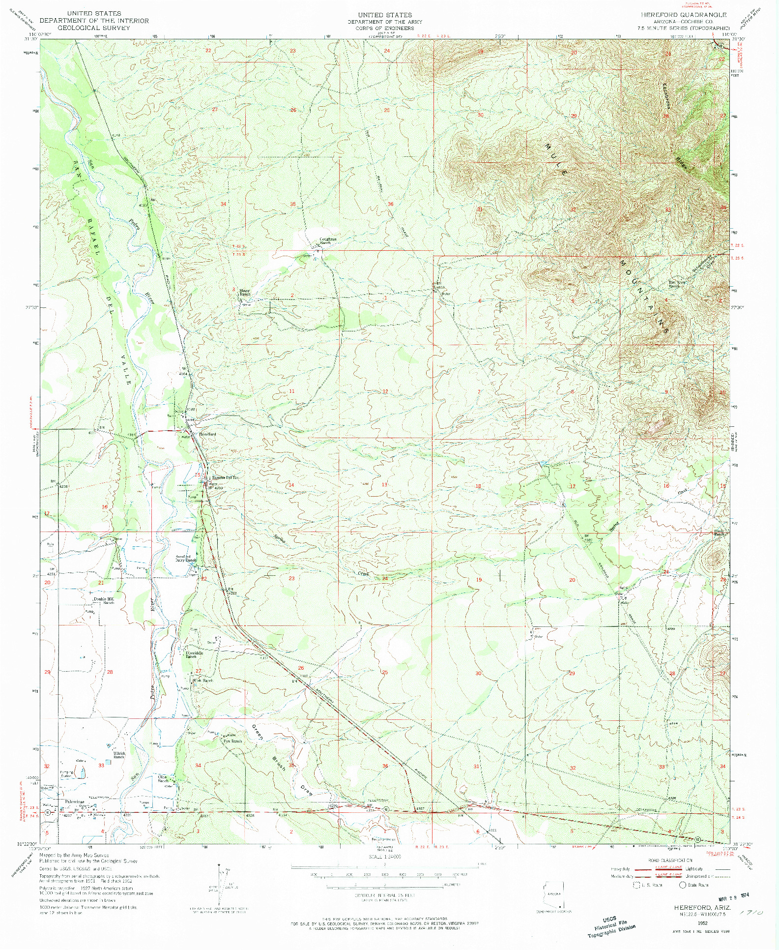 USGS 1:24000-SCALE QUADRANGLE FOR HEREFORD, AZ 1952