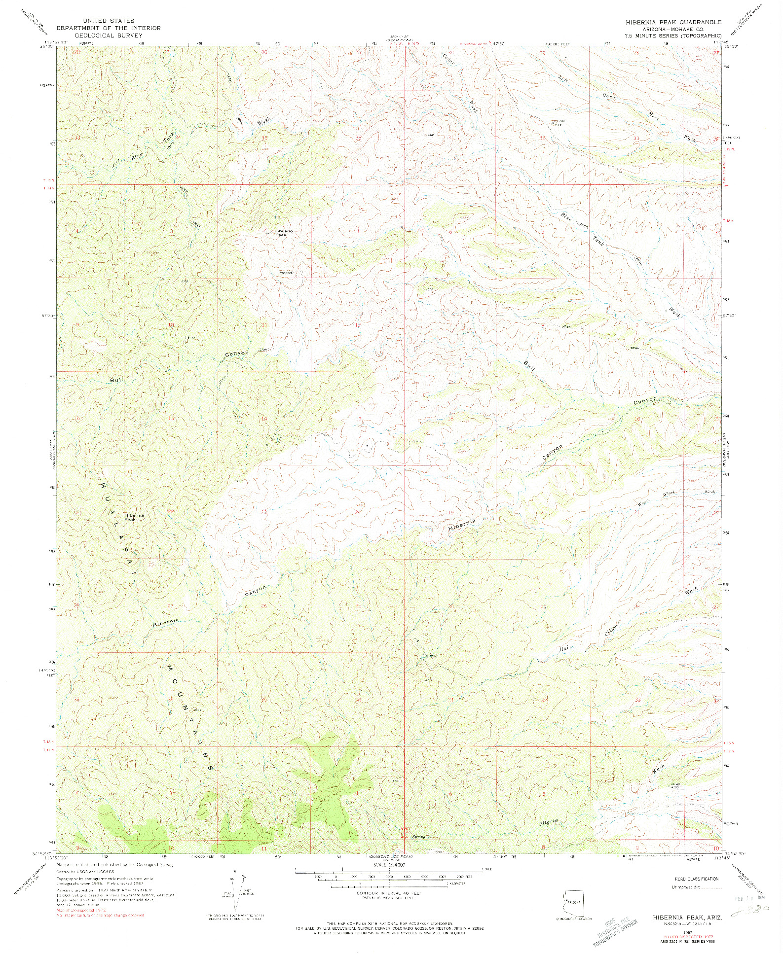 USGS 1:24000-SCALE QUADRANGLE FOR HIBERNIA PEAK, AZ 1967