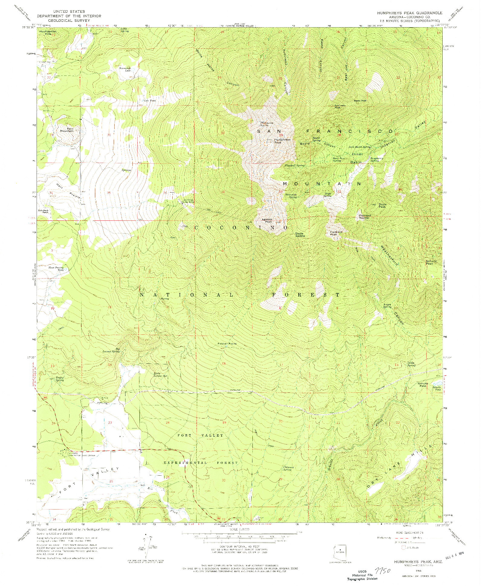 USGS 1:24000-SCALE QUADRANGLE FOR HUMPHREYS PEAK, AZ 1966