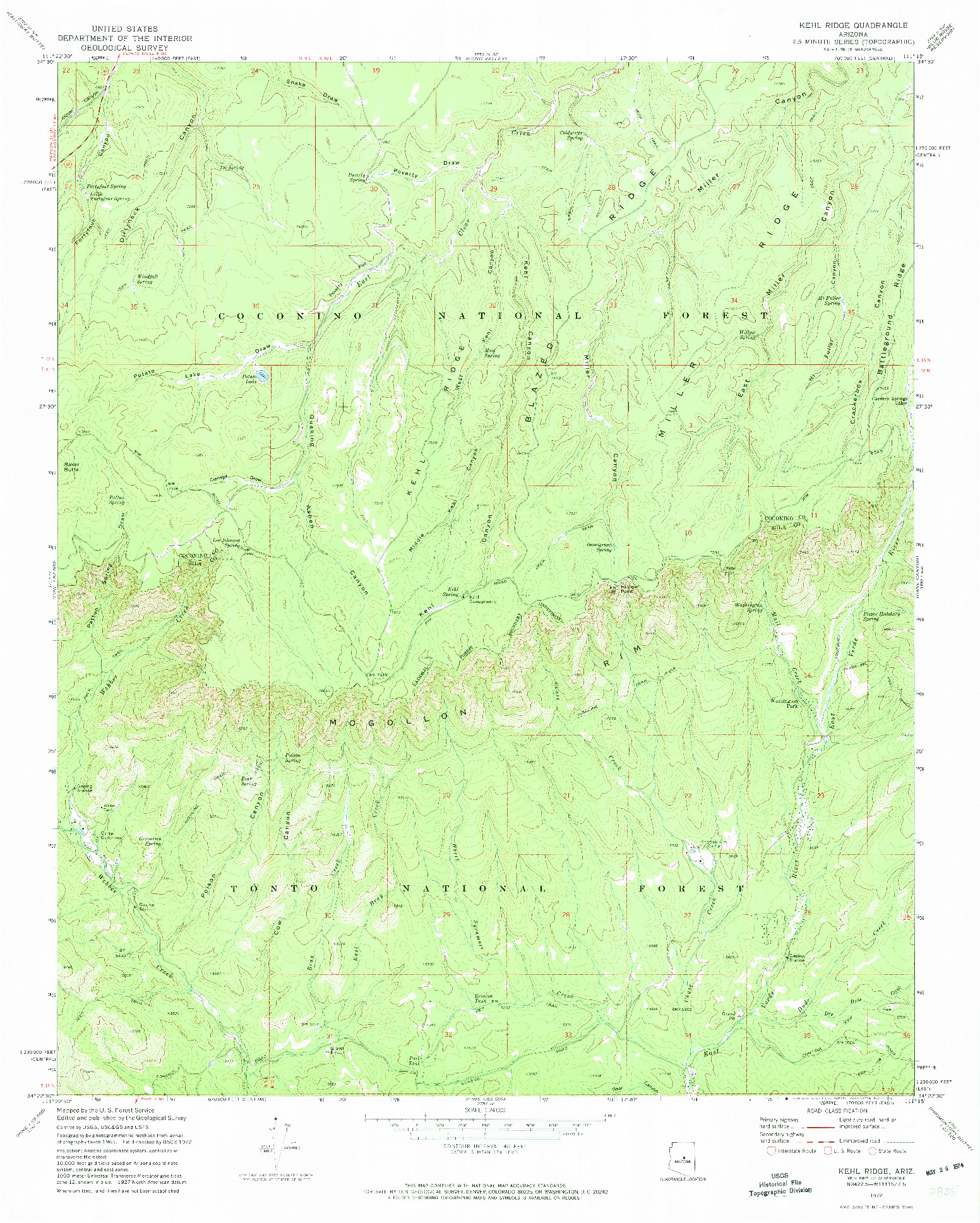 USGS 1:24000-SCALE QUADRANGLE FOR KEHL RIDGE, AZ 1972