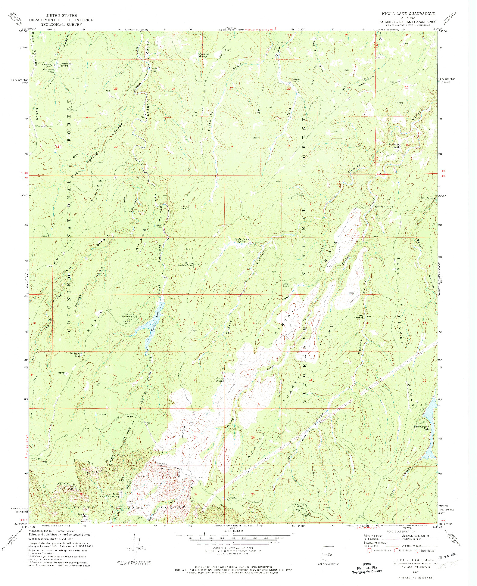 USGS 1:24000-SCALE QUADRANGLE FOR KNOLL LAKE, AZ 1972