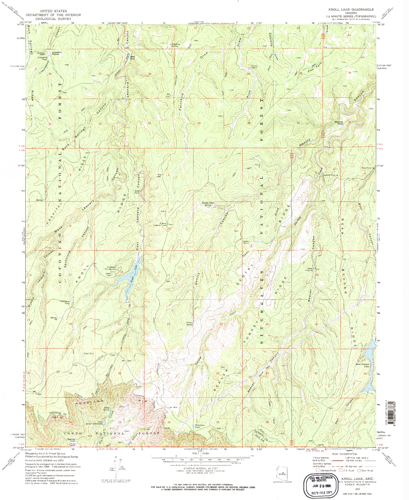 USGS 1:24000-SCALE QUADRANGLE FOR KNOLL LAKE, AZ 1972