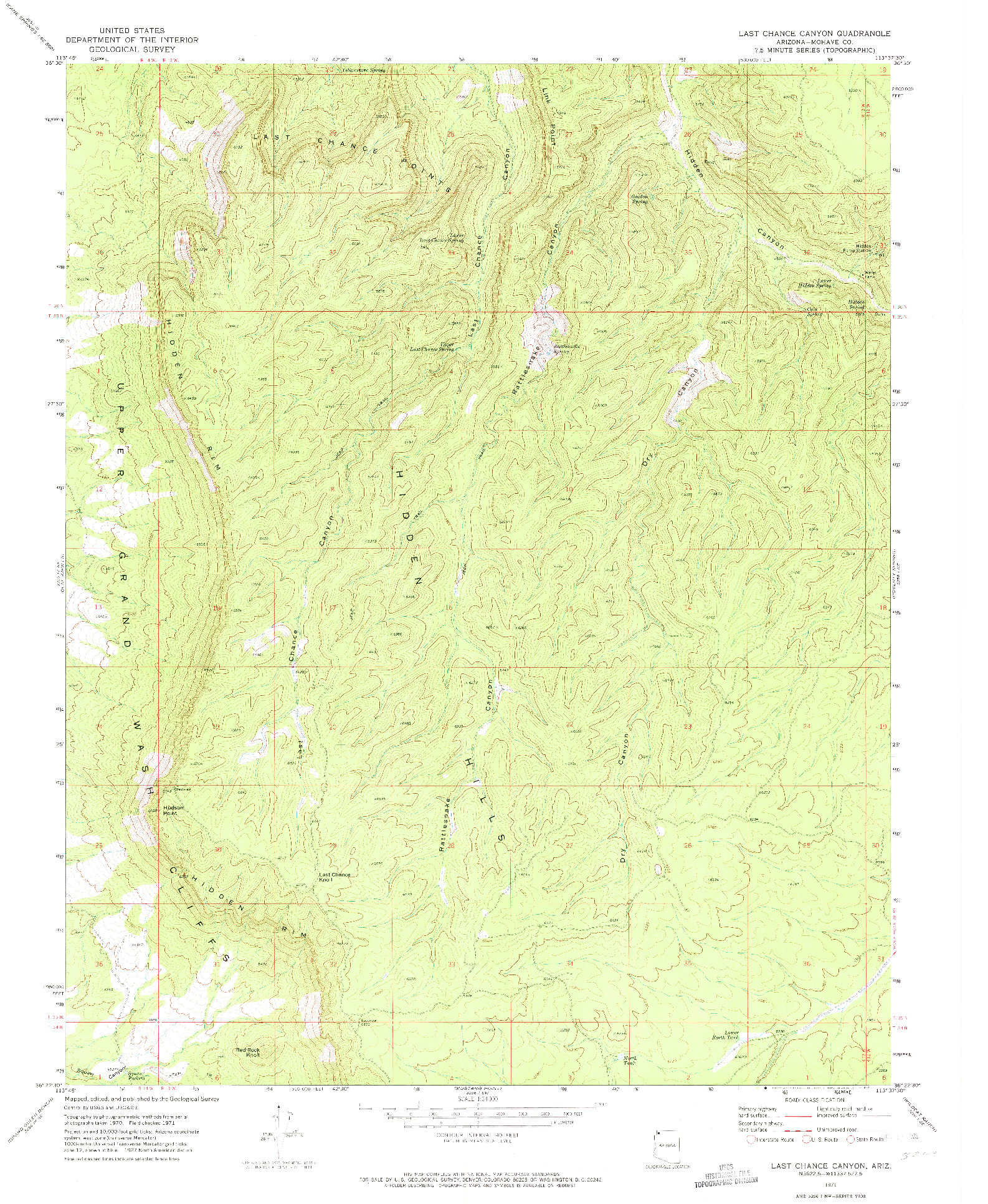 USGS 1:24000-SCALE QUADRANGLE FOR LAST CHANCE CANYON, AZ 1971
