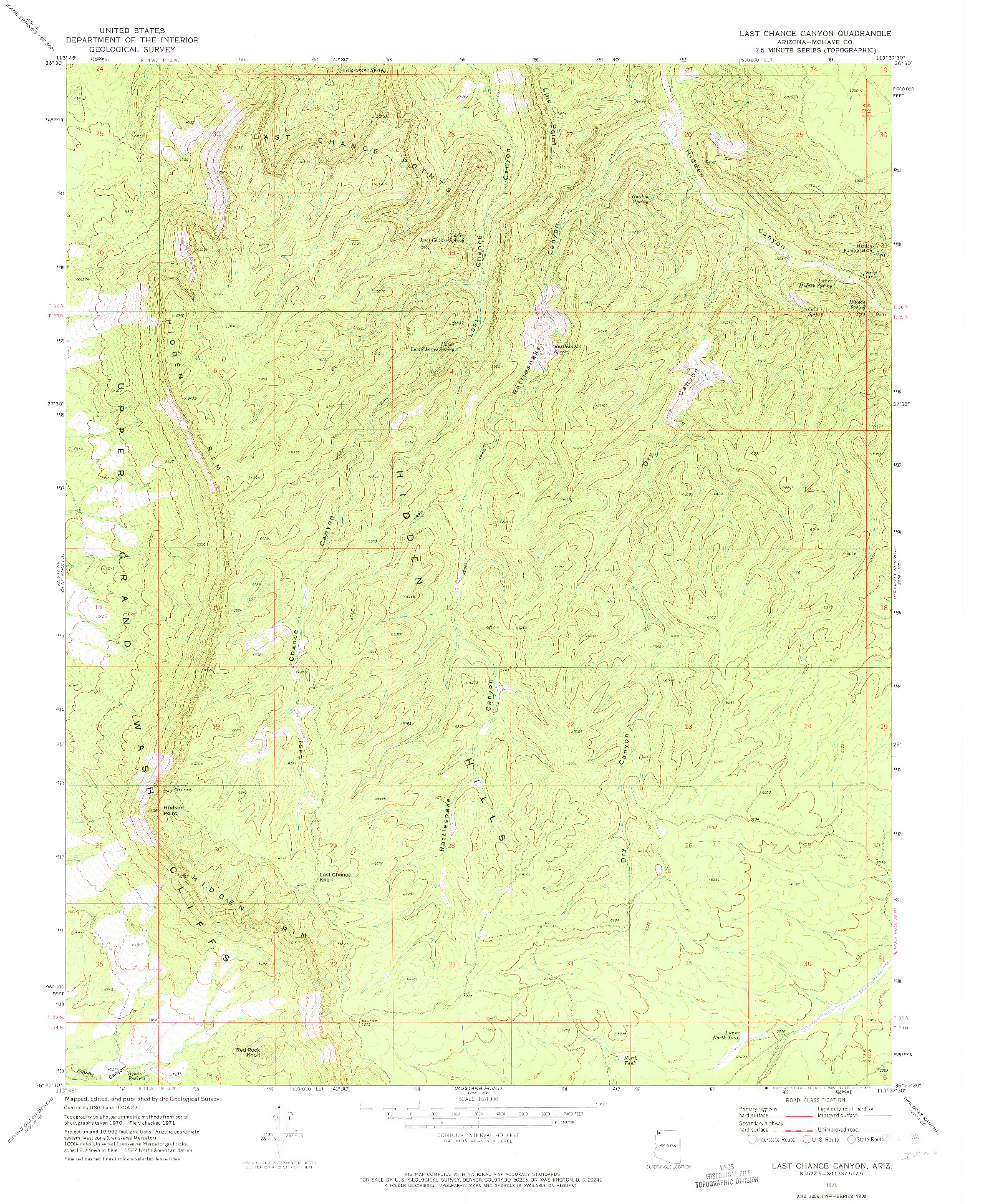 USGS 1:24000-SCALE QUADRANGLE FOR LAST CHANCE CANYON, AZ 1971