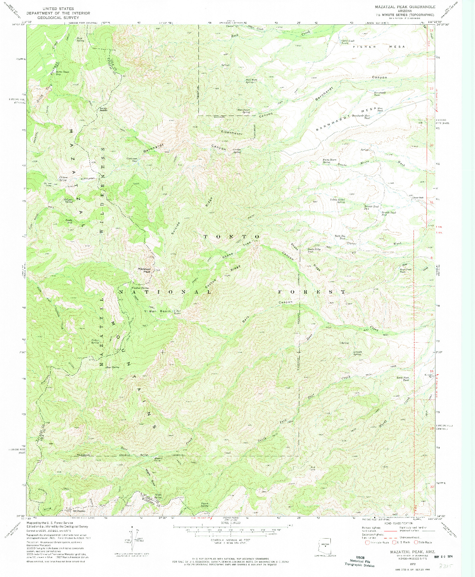 USGS 1:24000-SCALE QUADRANGLE FOR MAZATZAL PEAK, AZ 1972