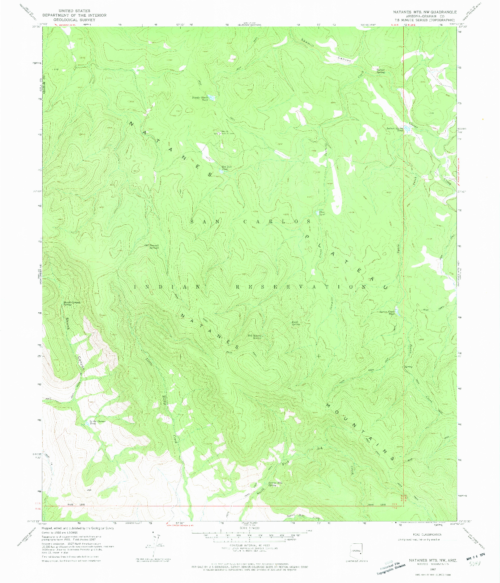 USGS 1:24000-SCALE QUADRANGLE FOR NATANES MTS NW, AZ 1967