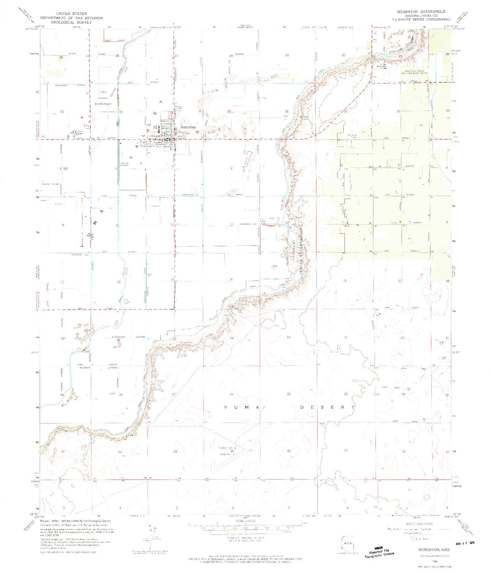 USGS 1:24000-SCALE QUADRANGLE FOR SOMERTON, AZ 1965
