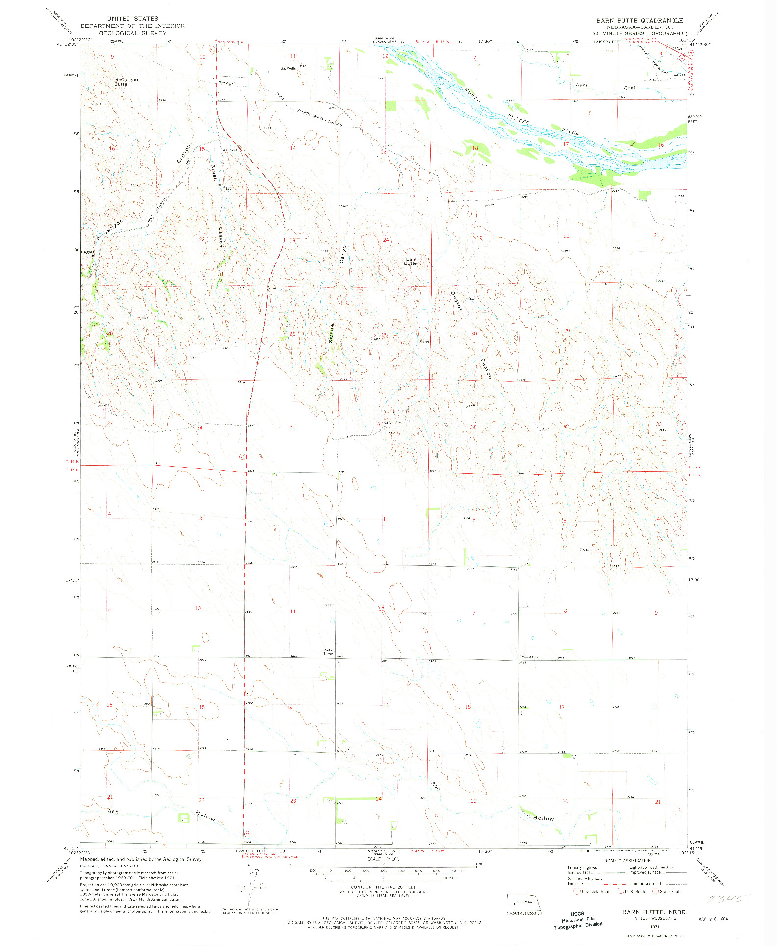 USGS 1:24000-SCALE QUADRANGLE FOR BARN BUTTE, NE 1971