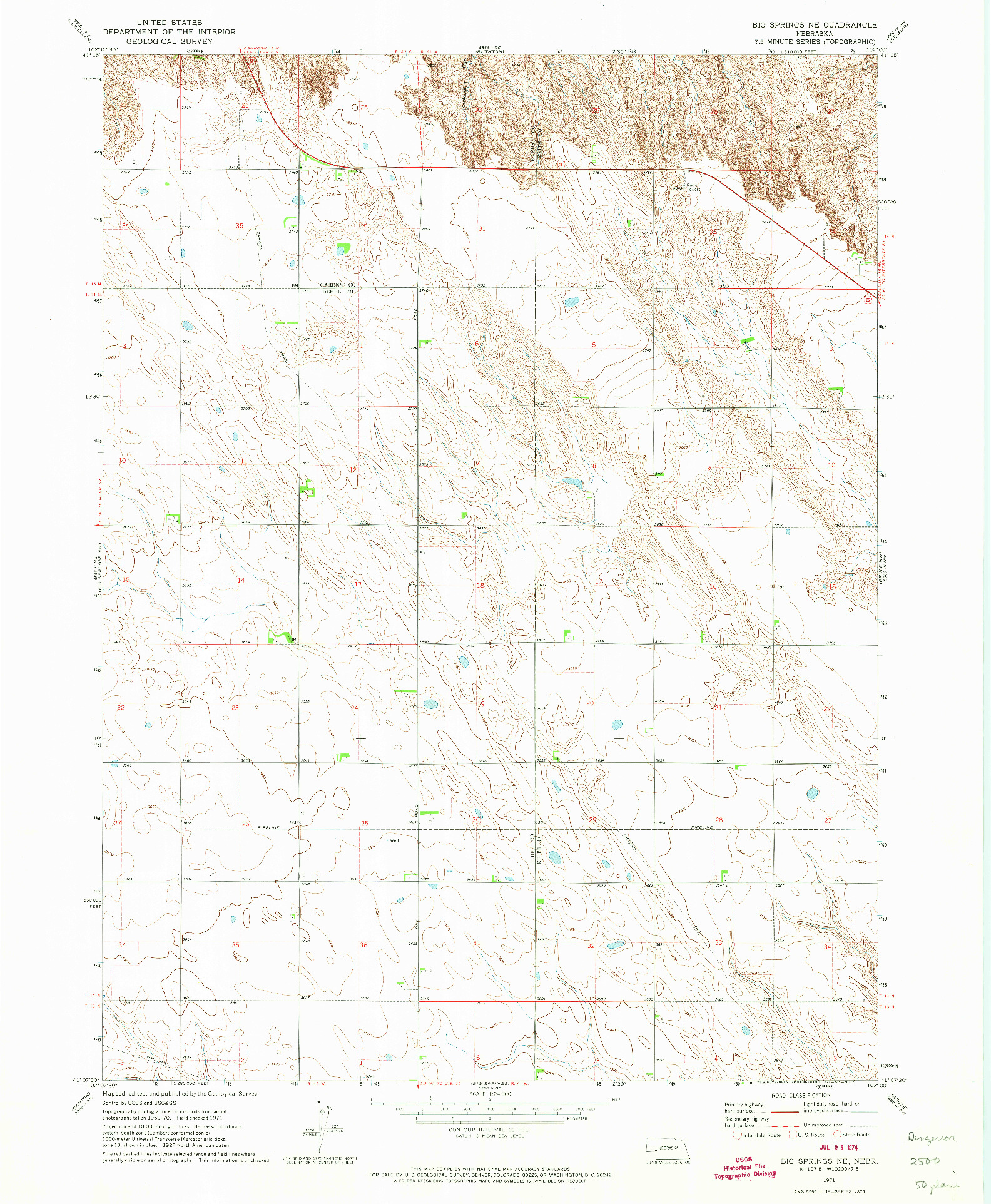 USGS 1:24000-SCALE QUADRANGLE FOR BIG SPRINGS NE, NE 1971