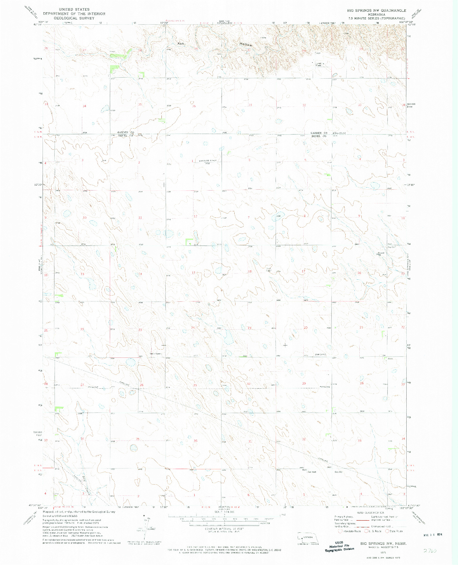 USGS 1:24000-SCALE QUADRANGLE FOR BIG SPRINGS NW, NE 1971
