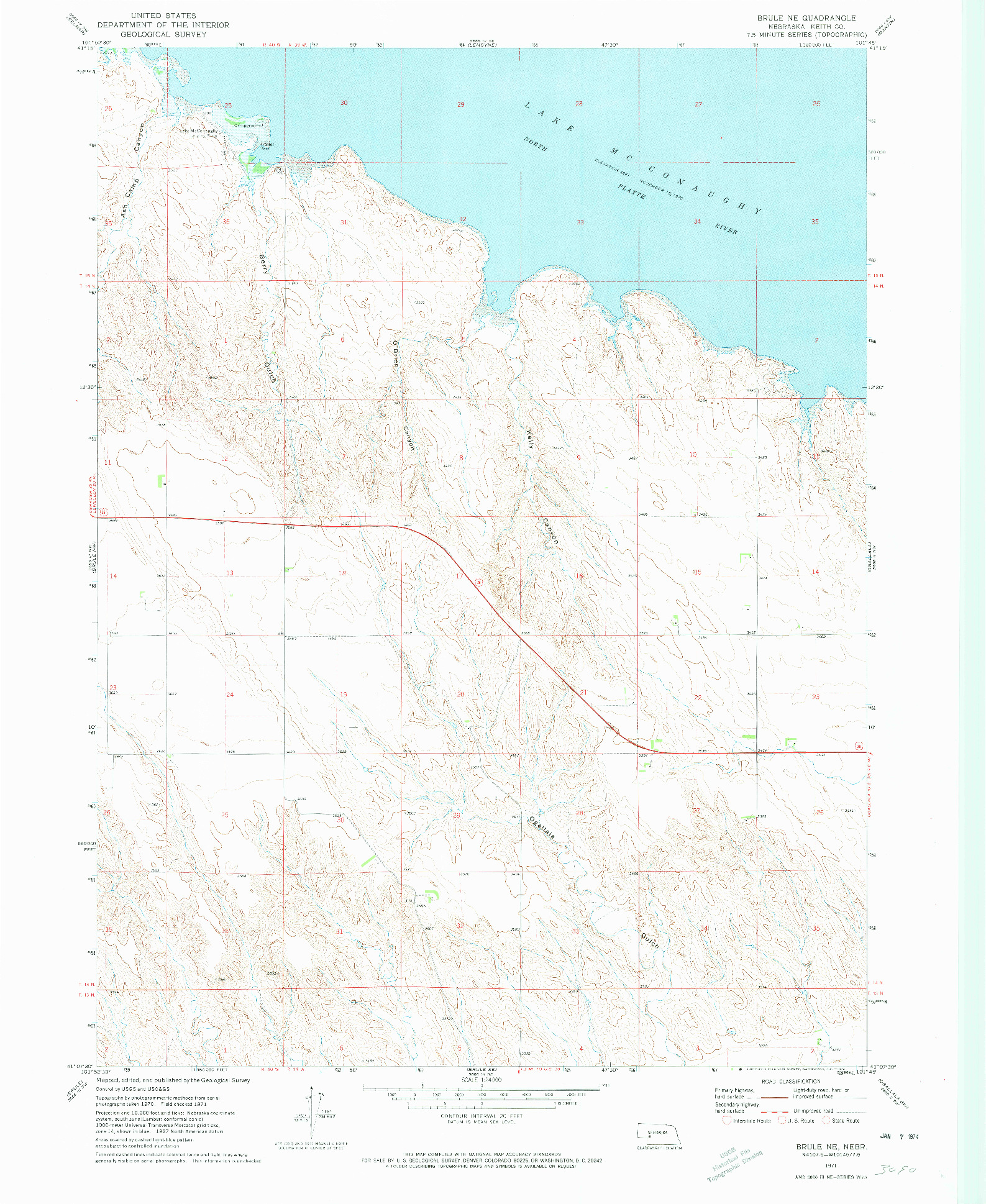 USGS 1:24000-SCALE QUADRANGLE FOR BRULE NE, NE 1971