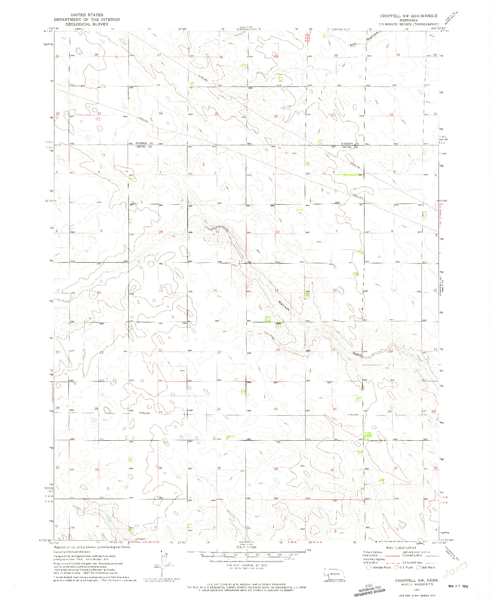 USGS 1:24000-SCALE QUADRANGLE FOR CHAPPELL NW, NE 1971