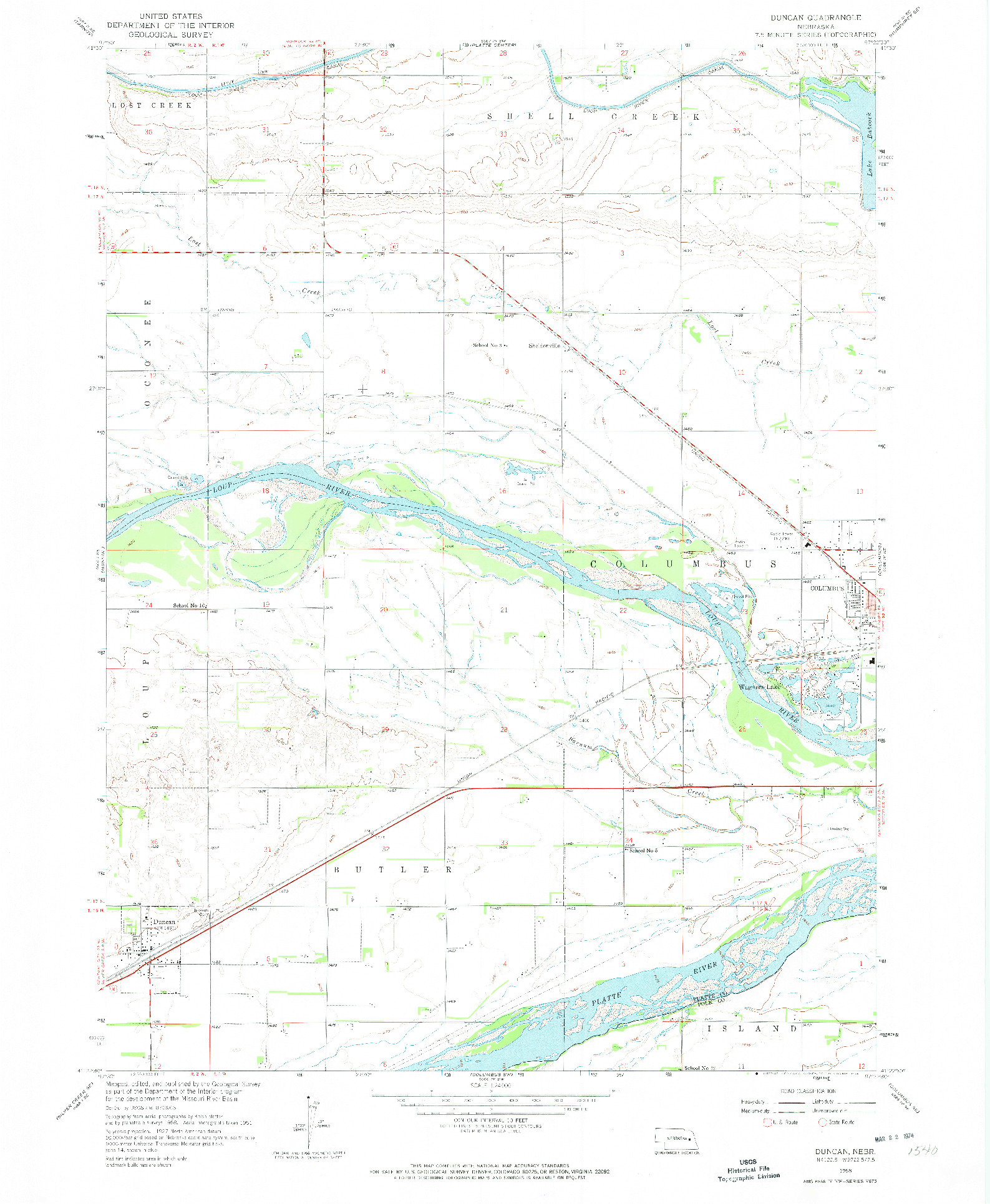 USGS 1:24000-SCALE QUADRANGLE FOR DUNCAN, NE 1958