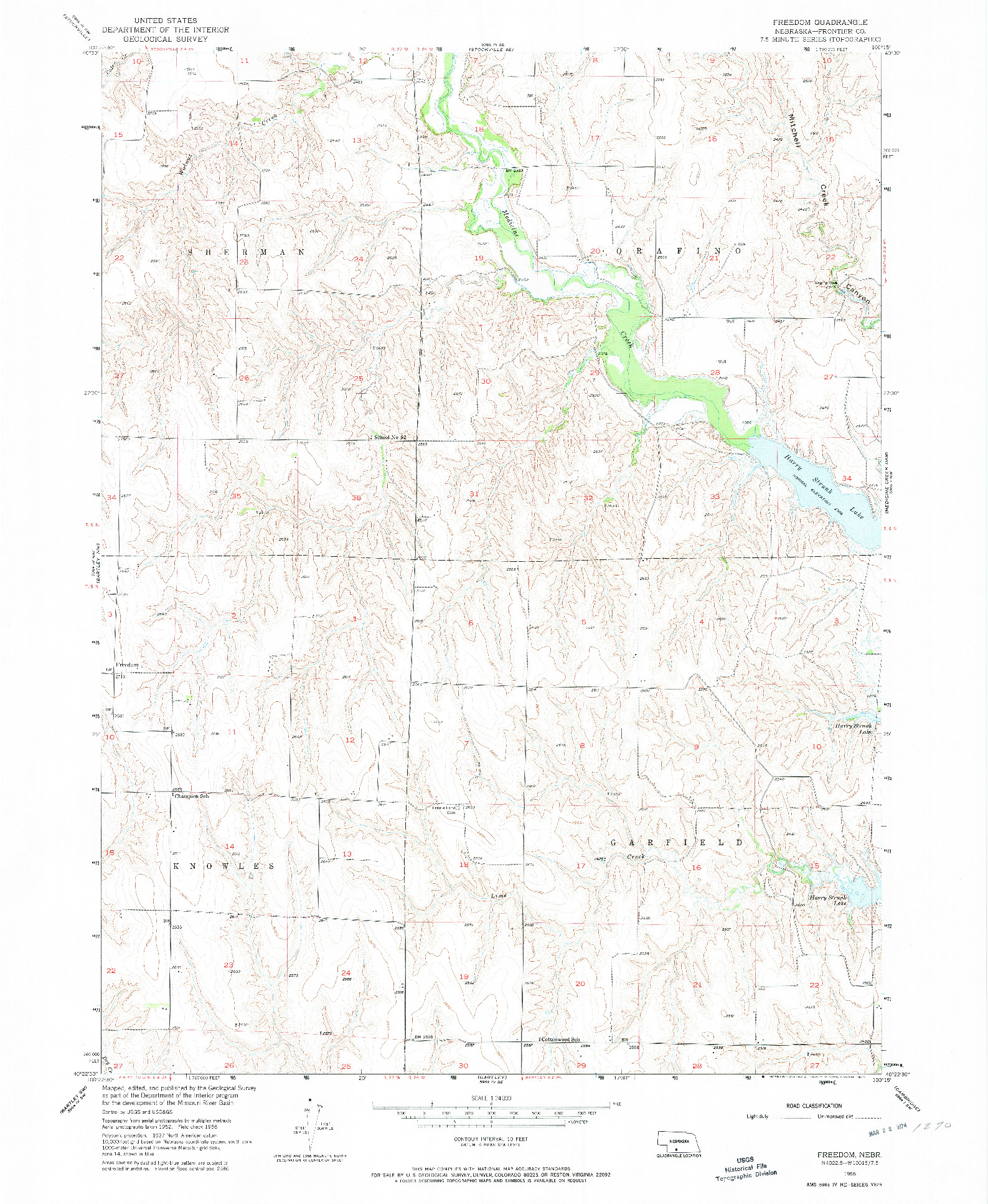 USGS 1:24000-SCALE QUADRANGLE FOR FREEDOM, NE 1956