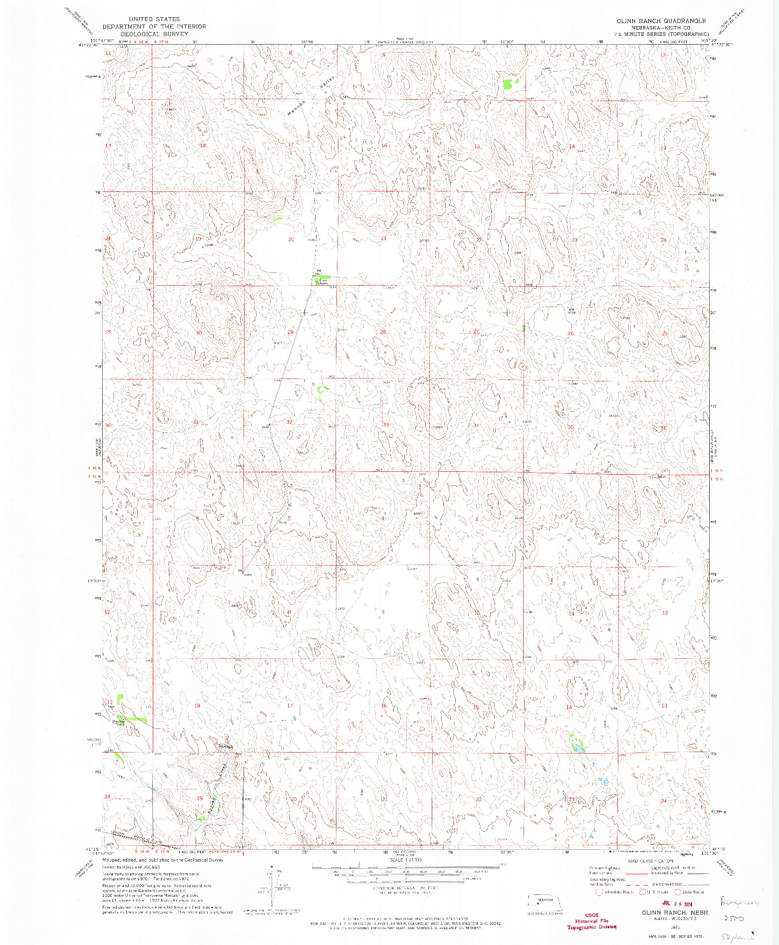 USGS 1:24000-SCALE QUADRANGLE FOR GLINN RANCH, NE 1971