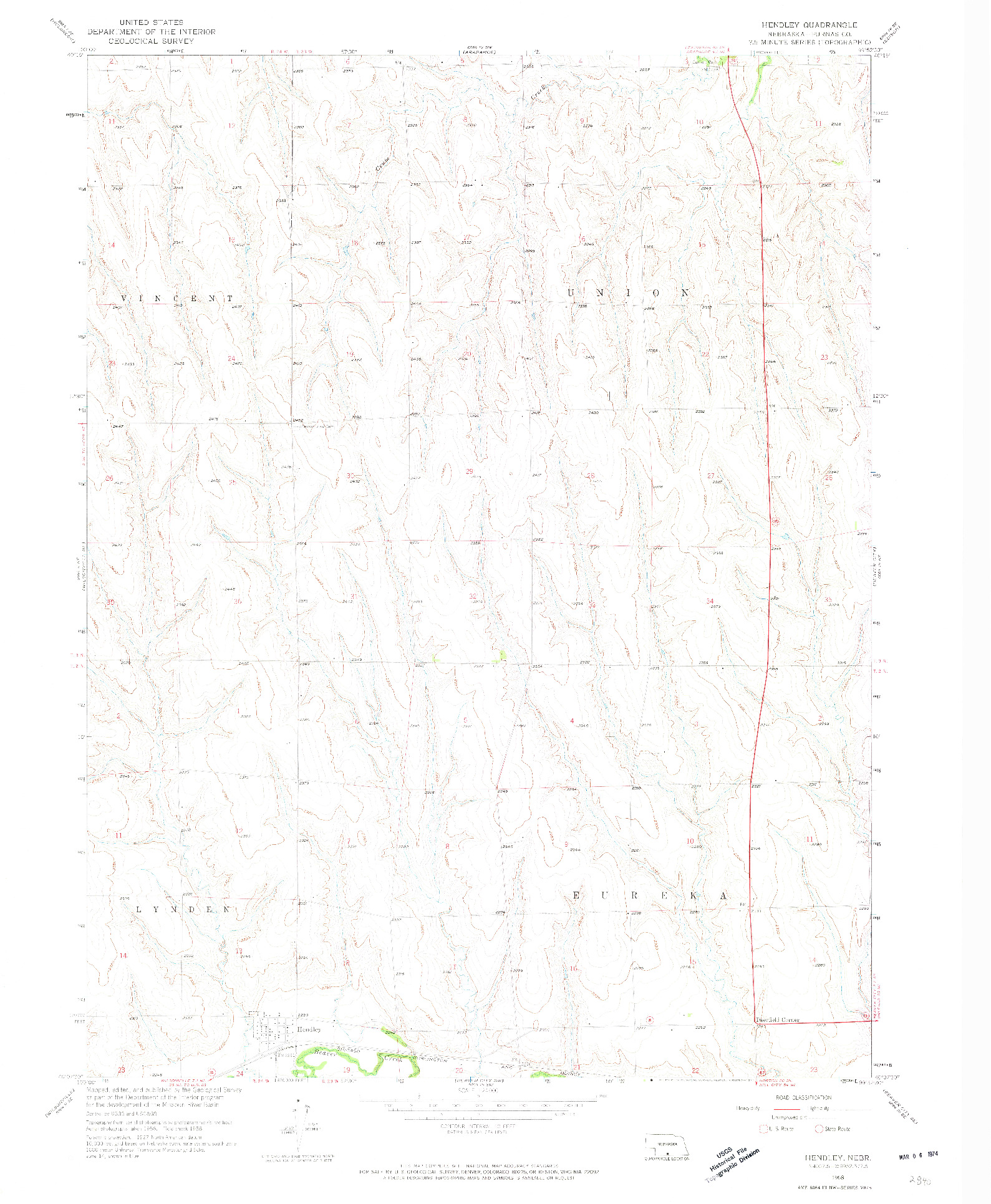 USGS 1:24000-SCALE QUADRANGLE FOR HENDLEY, NE 1958