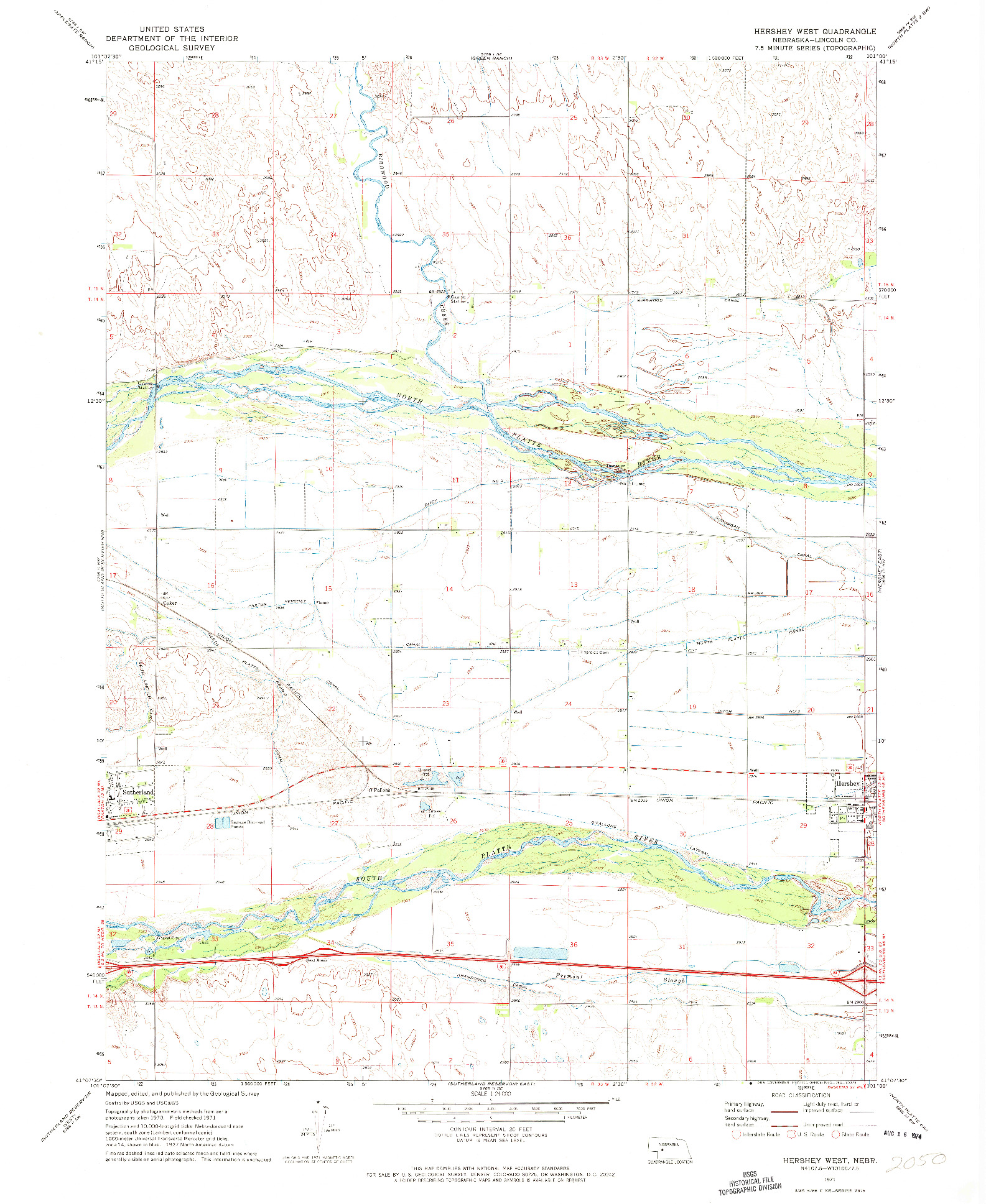 USGS 1:24000-SCALE QUADRANGLE FOR HERSHEY WEST, NE 1971