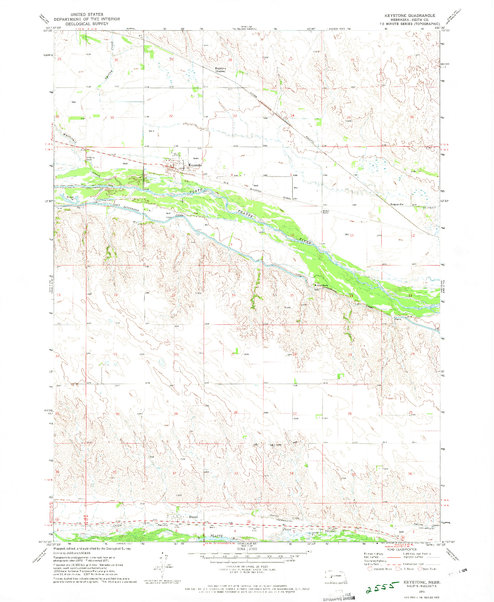 USGS 1:24000-SCALE QUADRANGLE FOR KEYSTONE, NE 1971