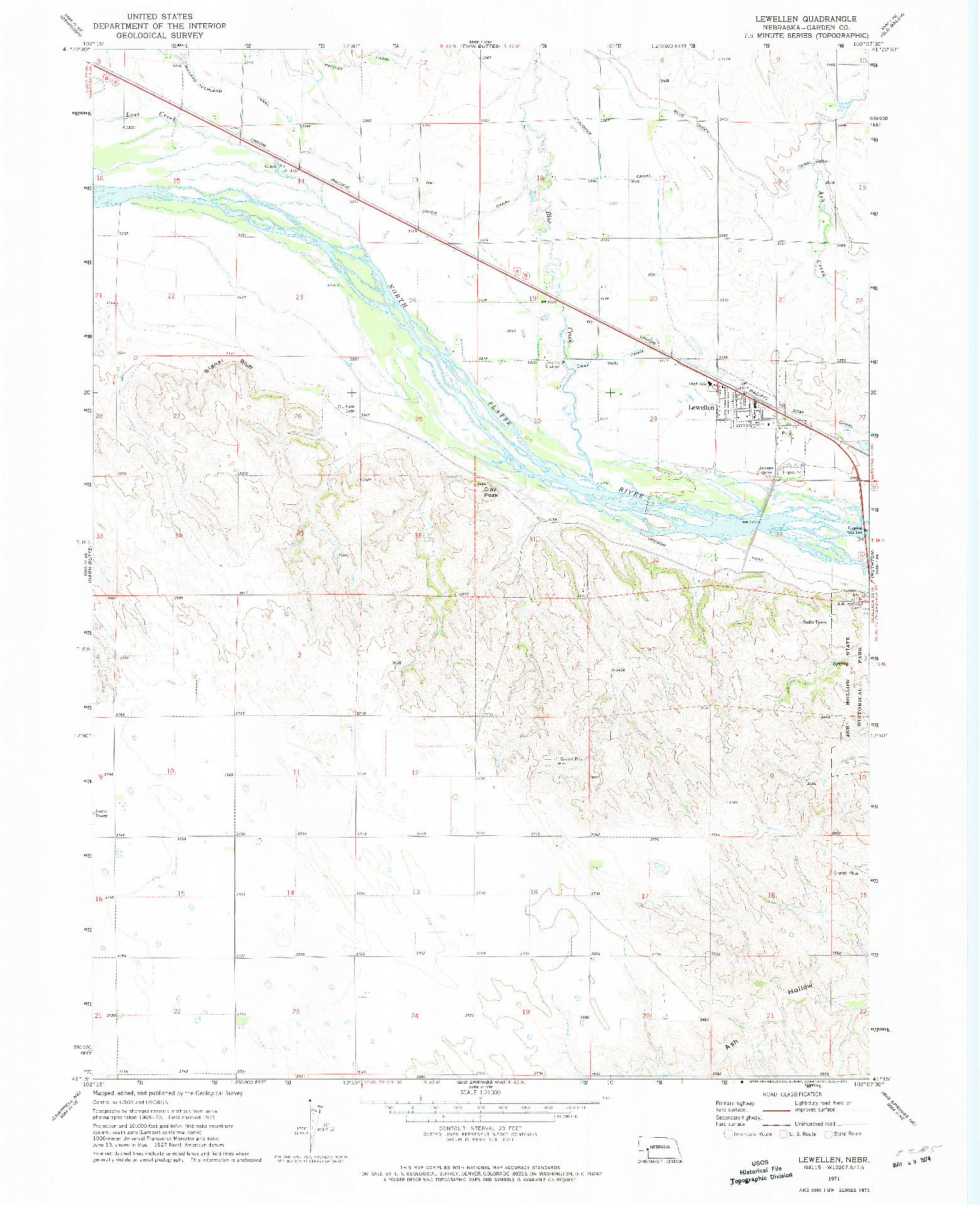 USGS 1:24000-SCALE QUADRANGLE FOR LEWELLEN, NE 1971