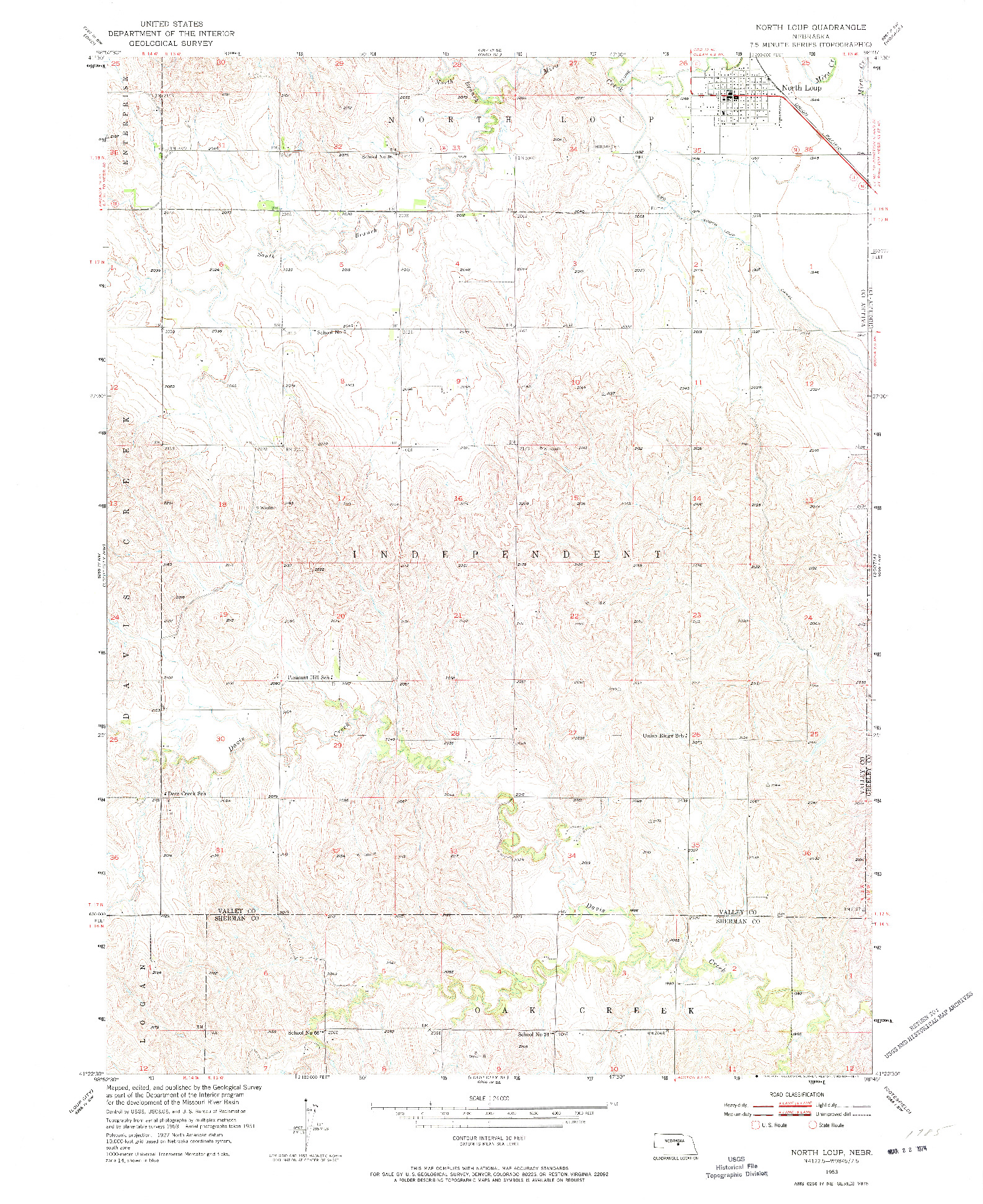 USGS 1:24000-SCALE QUADRANGLE FOR NORTH LOUP, NE 1953