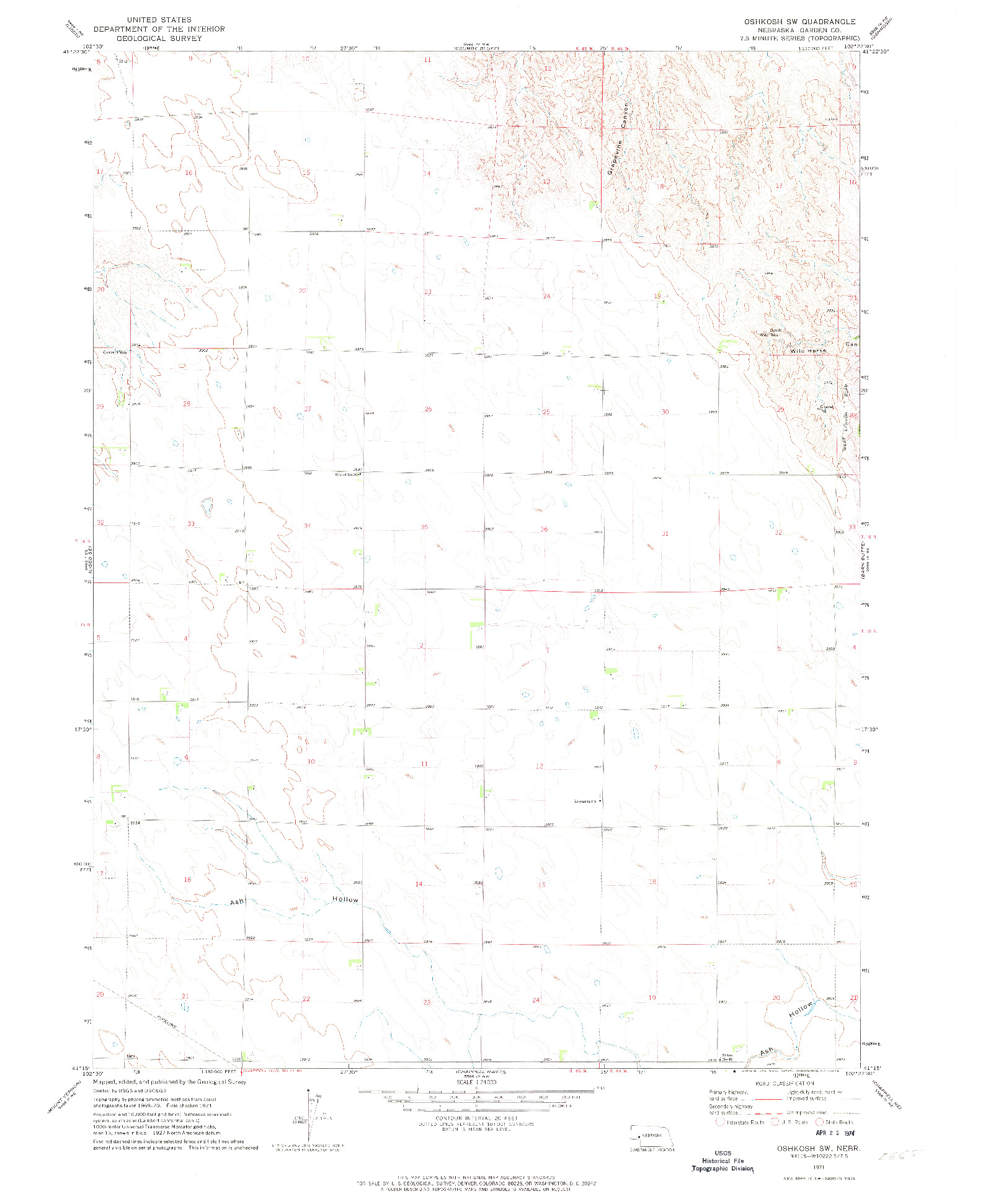 USGS 1:24000-SCALE QUADRANGLE FOR OSHKOSH SW, NE 1971