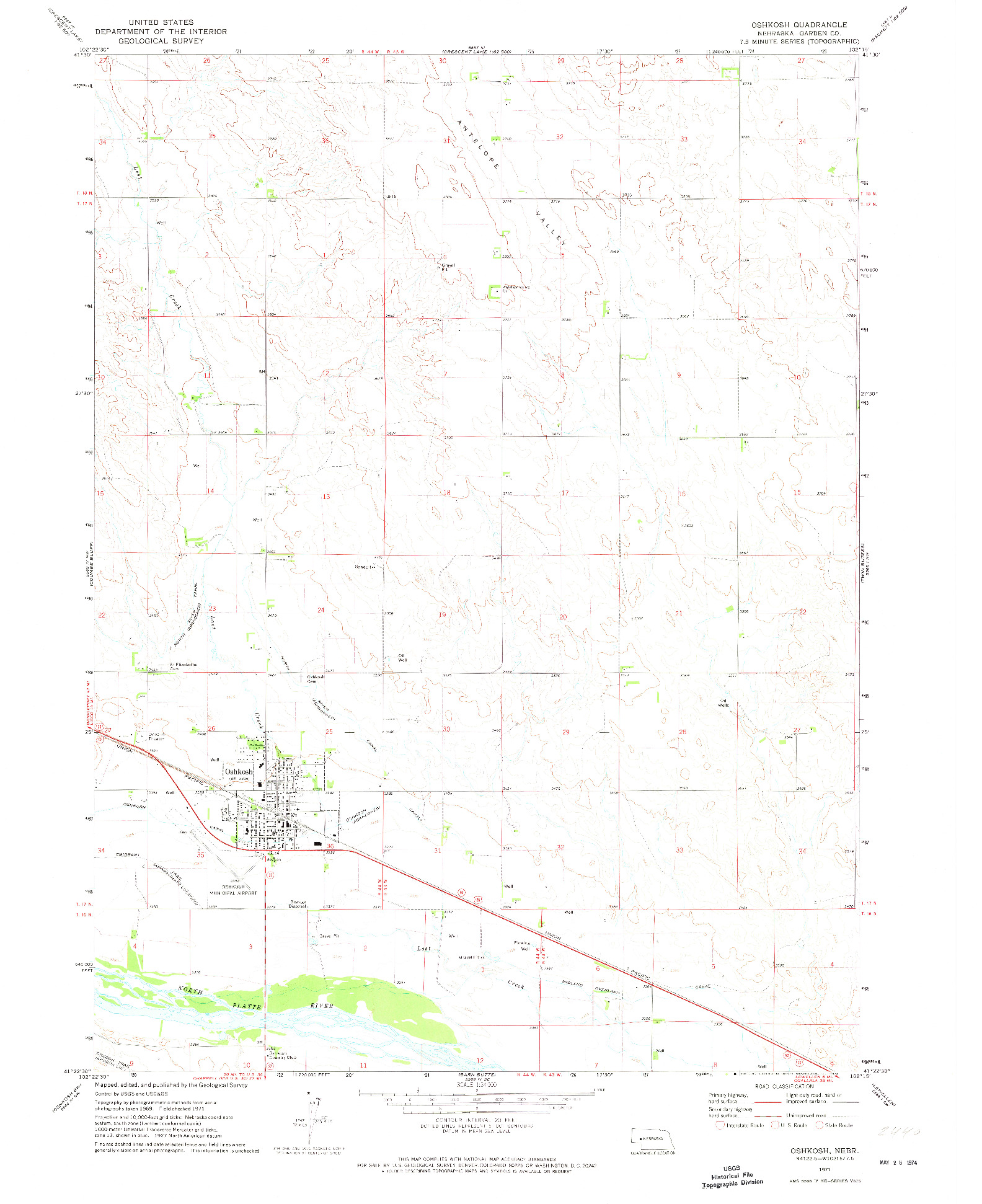 USGS 1:24000-SCALE QUADRANGLE FOR OSHKOSH, NE 1971