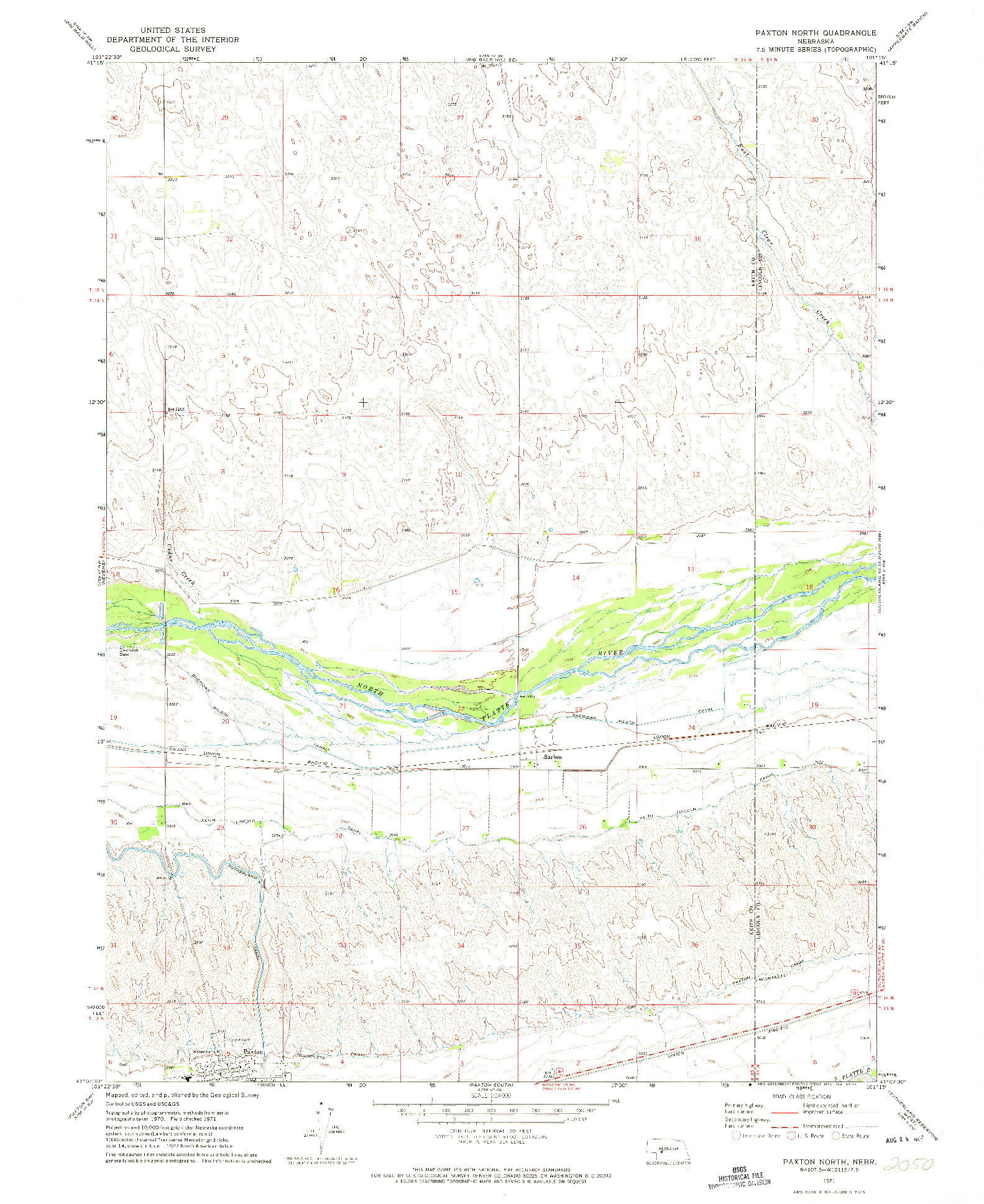 USGS 1:24000-SCALE QUADRANGLE FOR PAXTON NORTH, NE 1971
