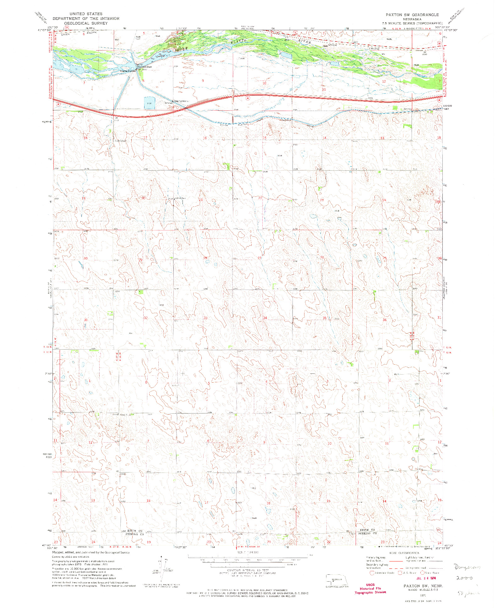 USGS 1:24000-SCALE QUADRANGLE FOR PAXTON SW, NE 1971