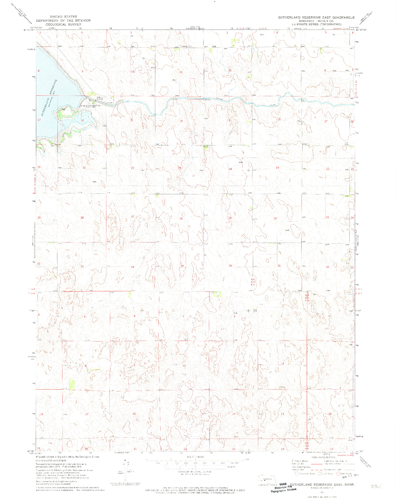 USGS 1:24000-SCALE QUADRANGLE FOR SUTHERLAND RESERVOIR EAST, NE 1971