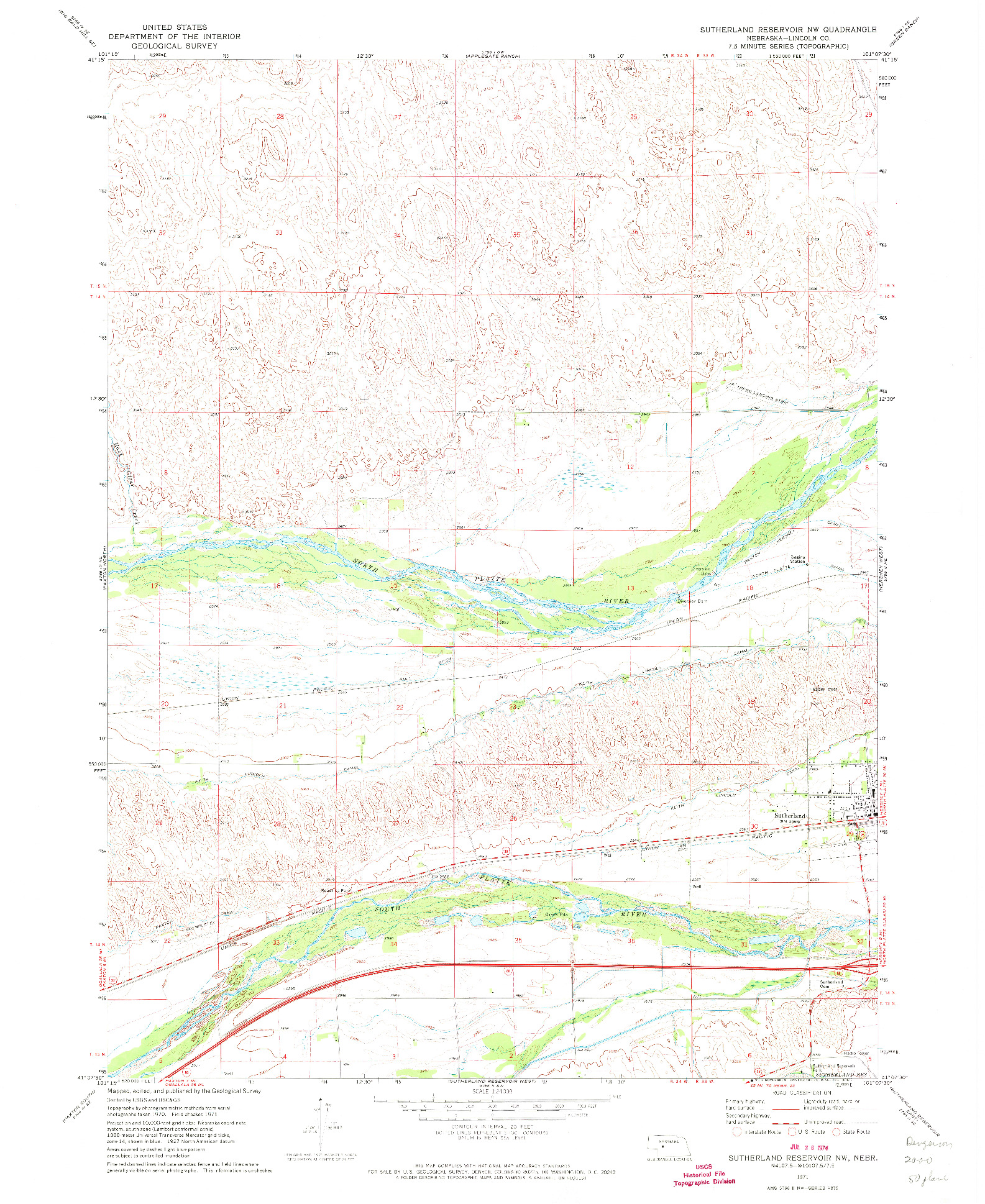 USGS 1:24000-SCALE QUADRANGLE FOR SUTHERLAND RESERVOIR NW, NE 1971