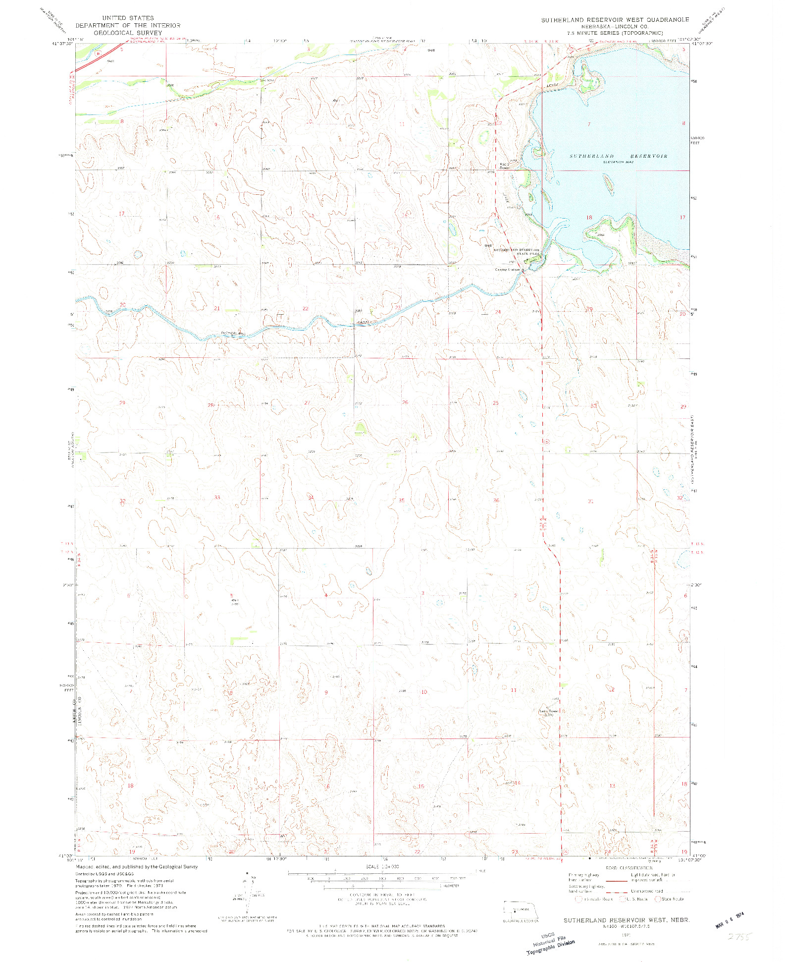 USGS 1:24000-SCALE QUADRANGLE FOR SUTHERLAND RESERVOIR WEST, NE 1971