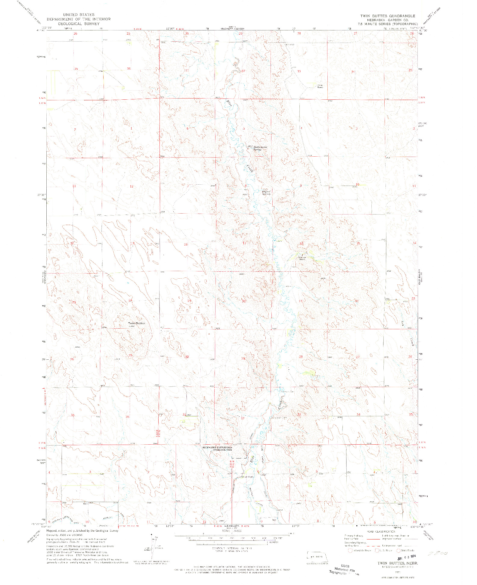 USGS 1:24000-SCALE QUADRANGLE FOR TWIN BUTTES, NE 1971