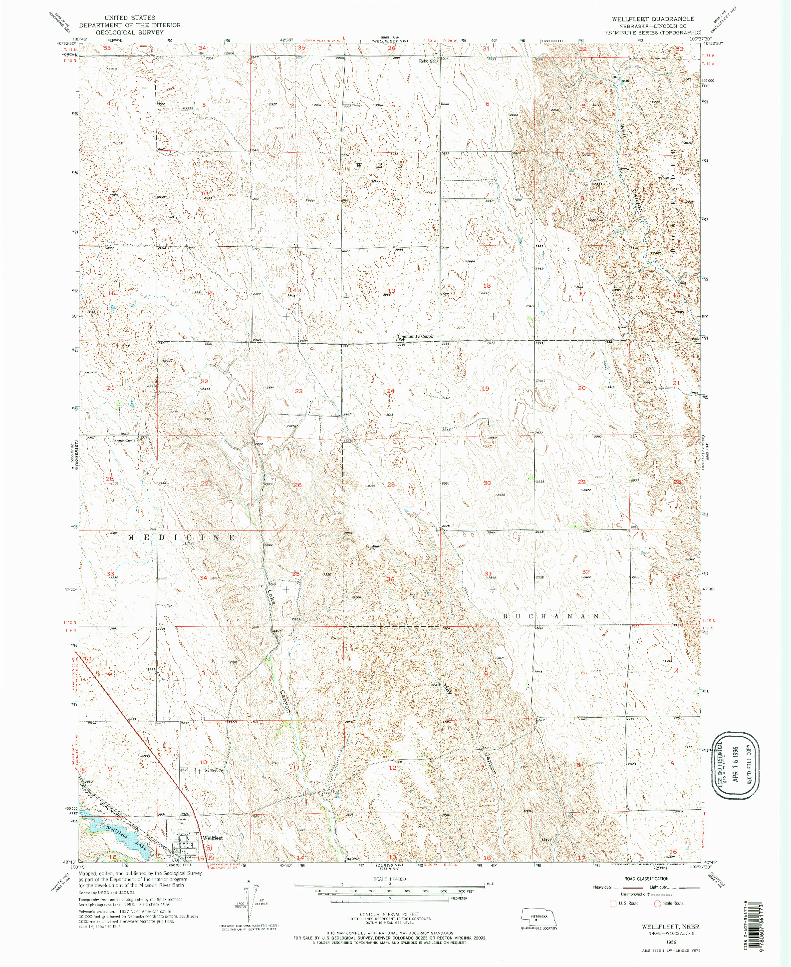 USGS 1:24000-SCALE QUADRANGLE FOR WELLFLEET, NE 1956