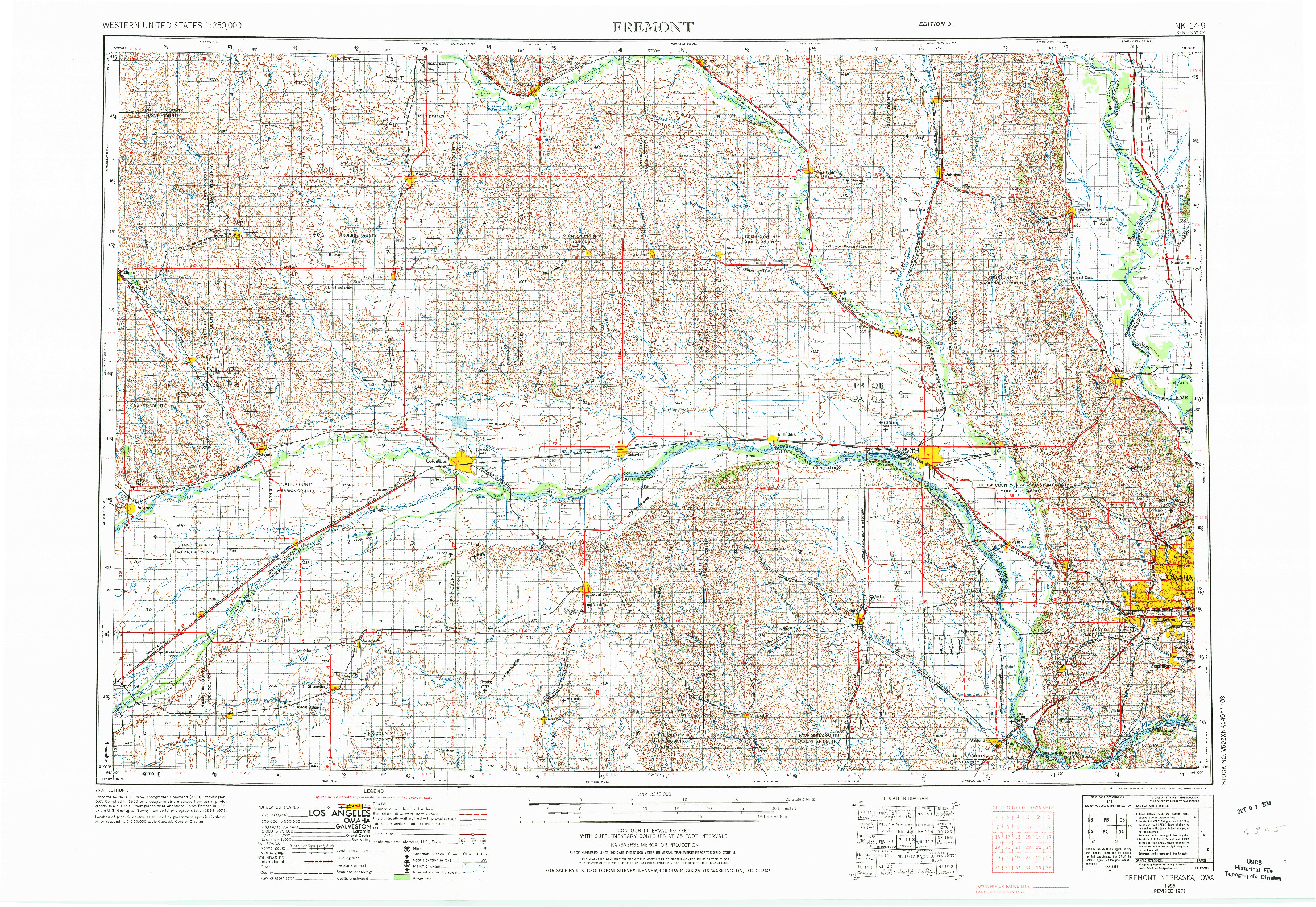 USGS 1:250000-SCALE QUADRANGLE FOR FREMONT, NE 1955