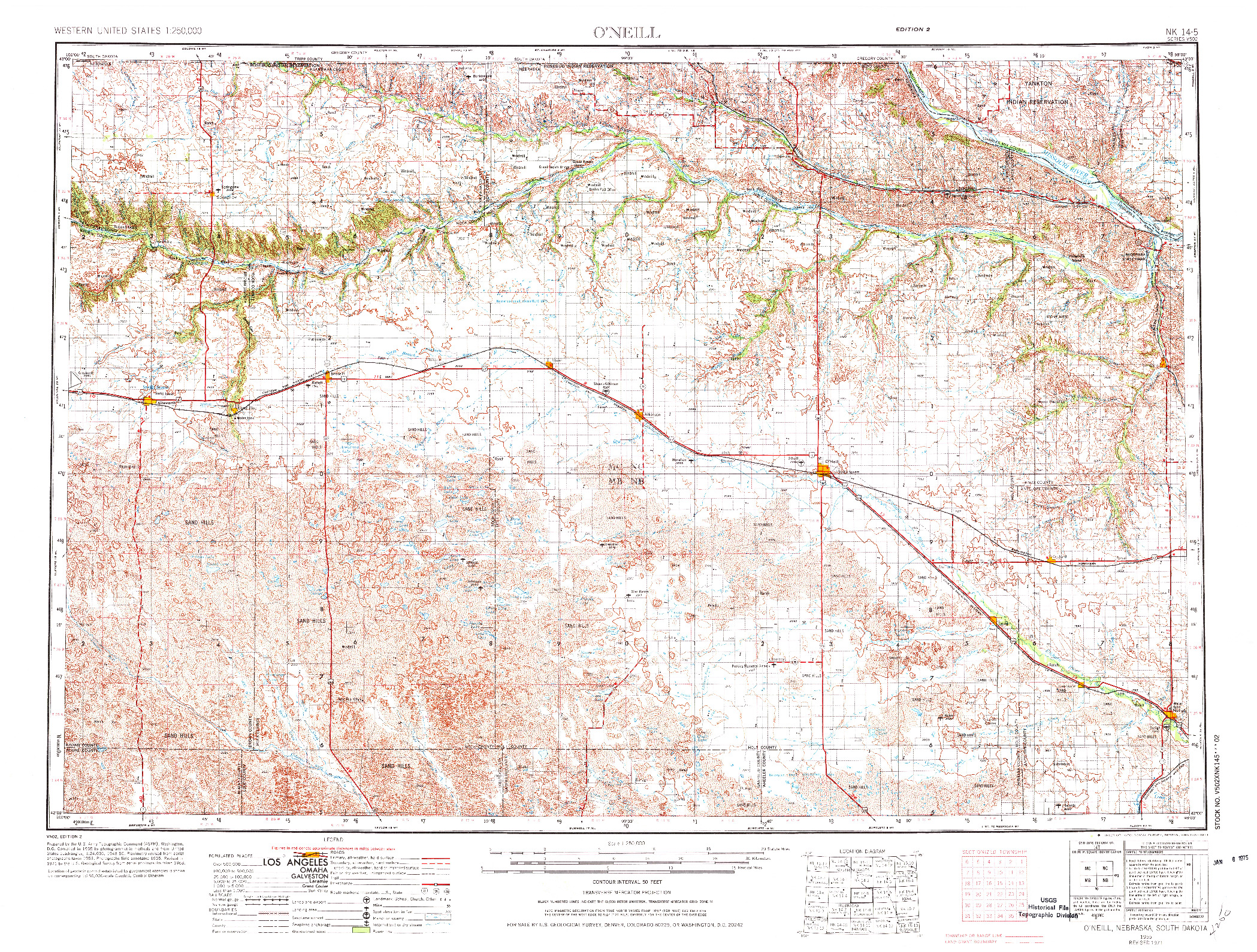 USGS 1:250000-SCALE QUADRANGLE FOR O'NEILL, NE 1955