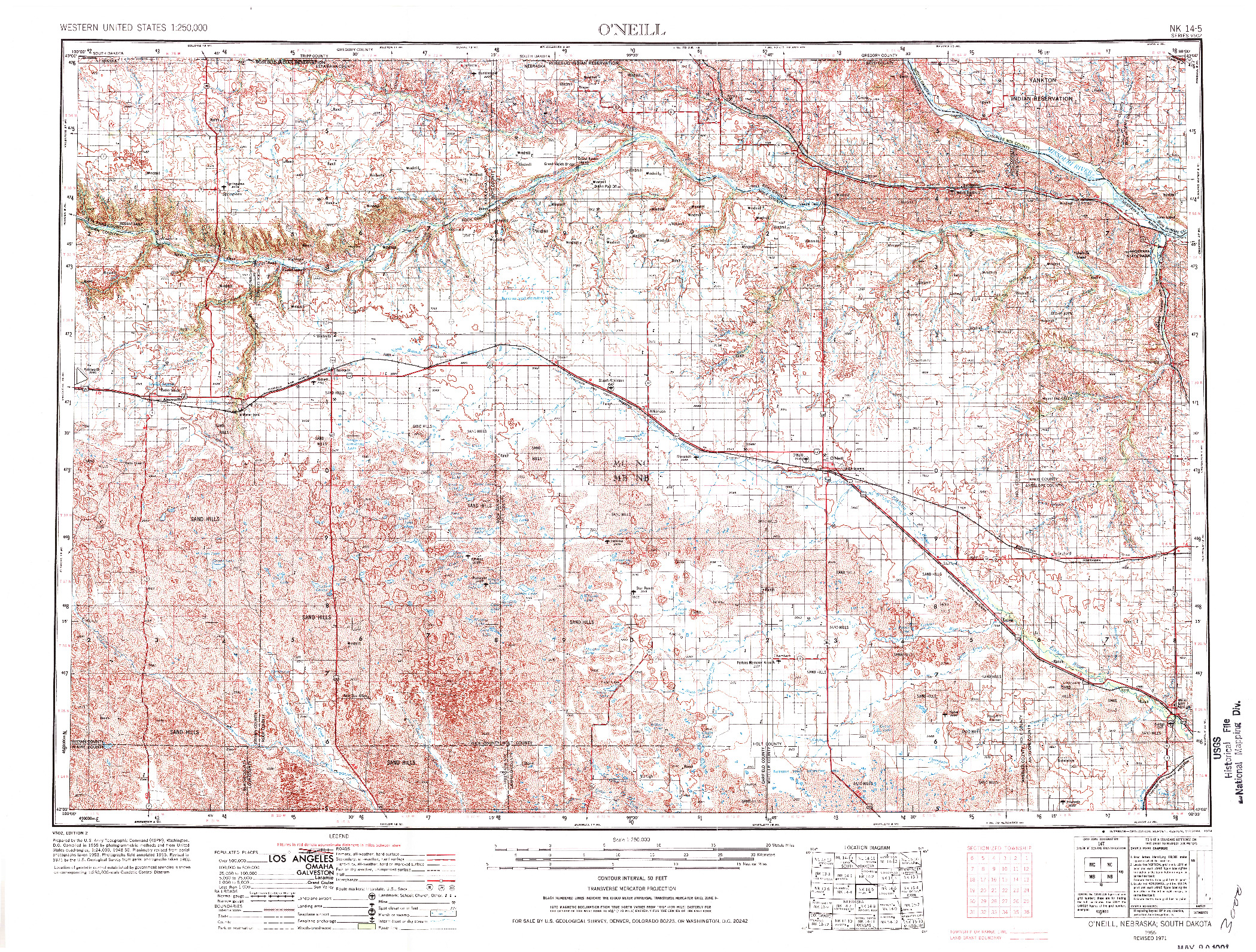 USGS 1:250000-SCALE QUADRANGLE FOR O'NEILL, NE 1955