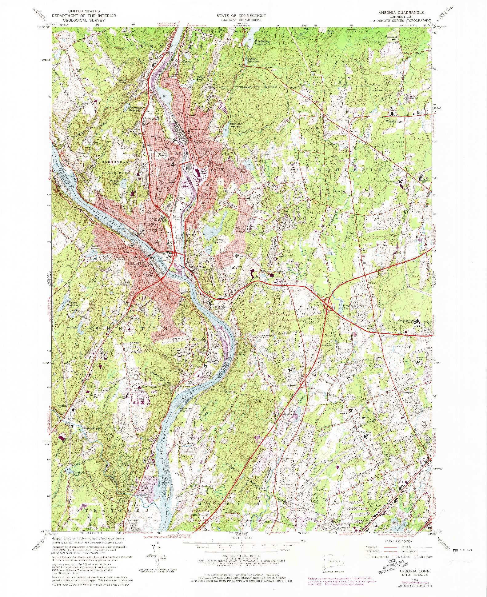 USGS 1:24000-SCALE QUADRANGLE FOR ANSONIA, CT 1964
