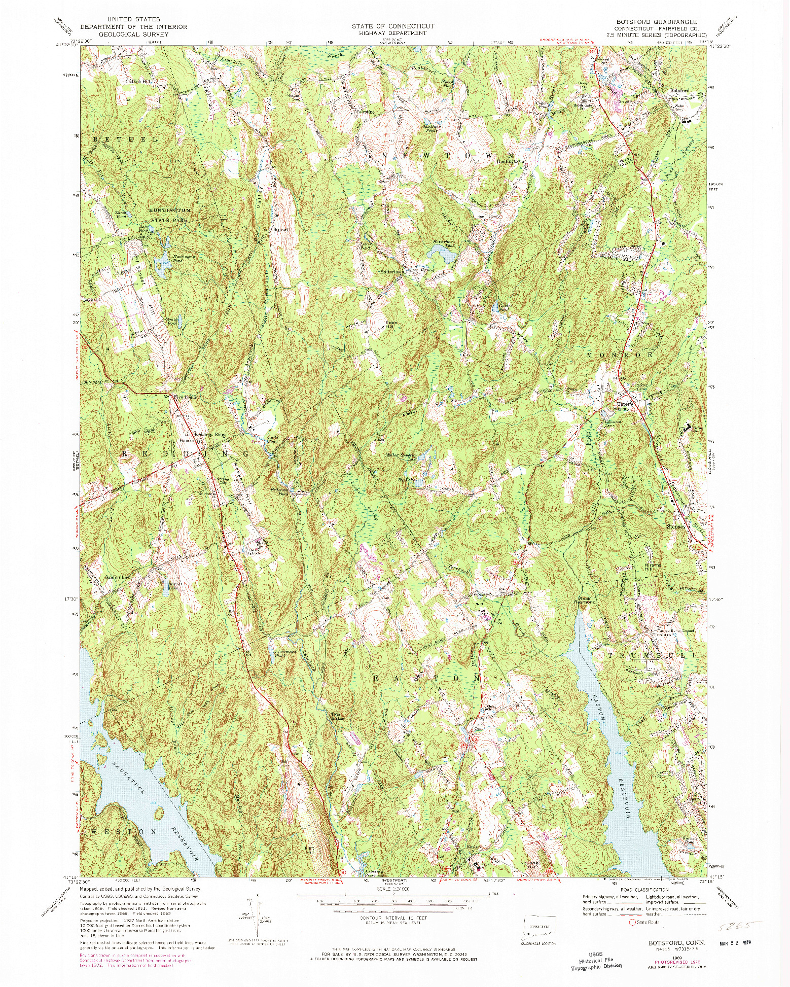 USGS 1:24000-SCALE QUADRANGLE FOR BOTSFORD, CT 1969