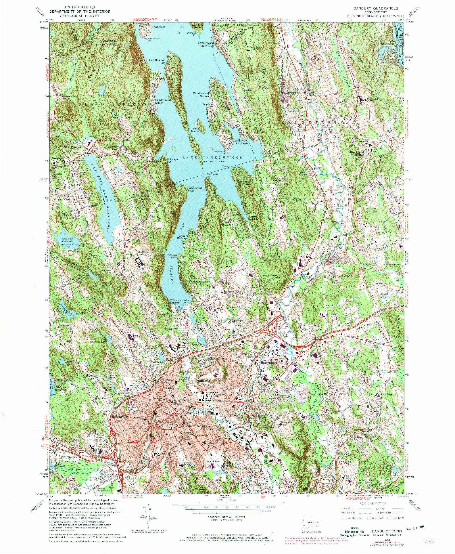 USGS 1:24000-SCALE QUADRANGLE FOR DANBURY, CT 1963