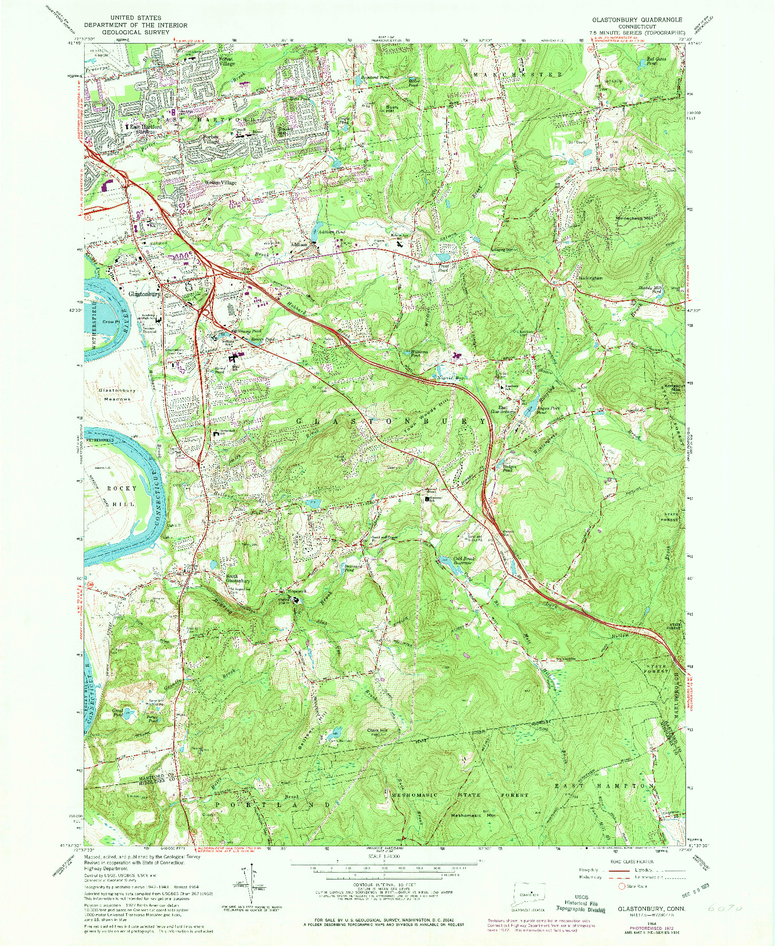 USGS 1:24000-SCALE QUADRANGLE FOR GLASTONBURY, CT 1964