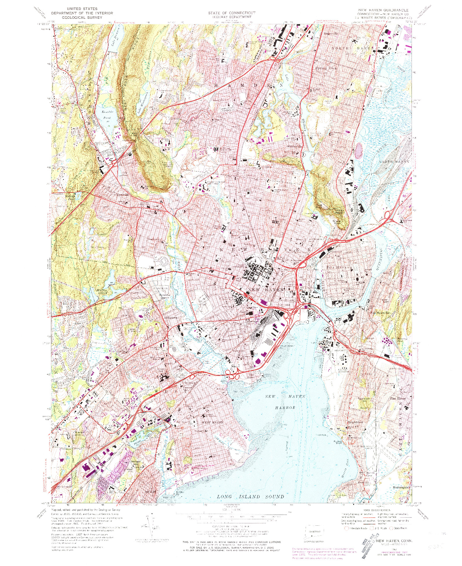 USGS 1:24000-SCALE QUADRANGLE FOR NEW HAVEN, CT 1967