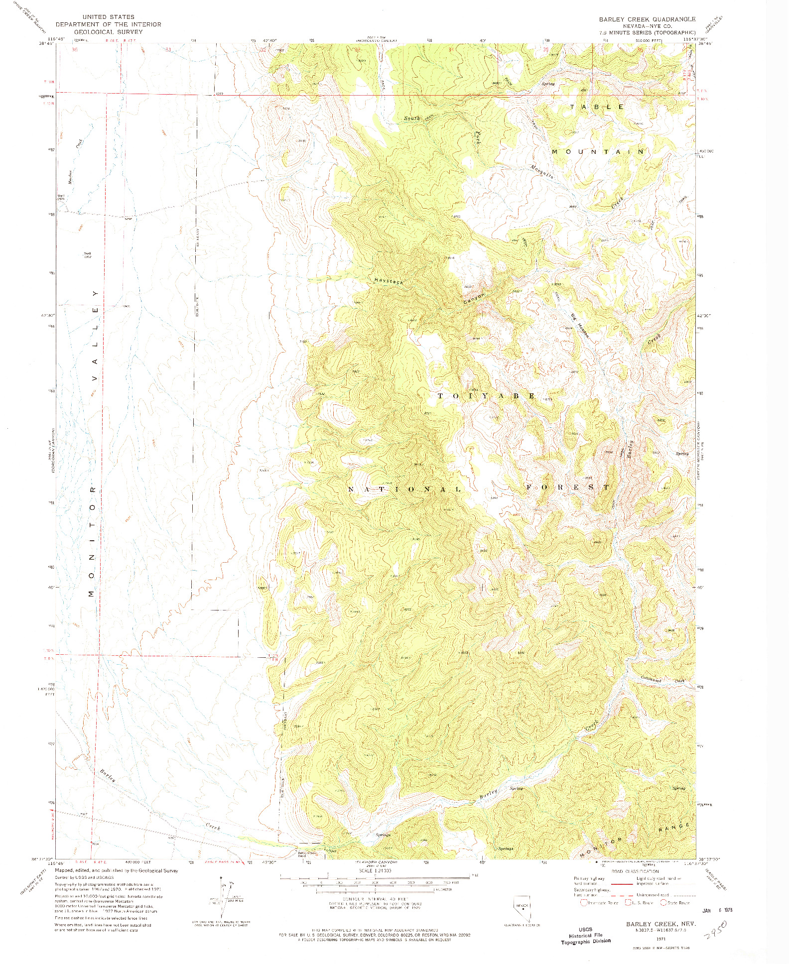 USGS 1:24000-SCALE QUADRANGLE FOR BARLEY CREEK, NV 1971